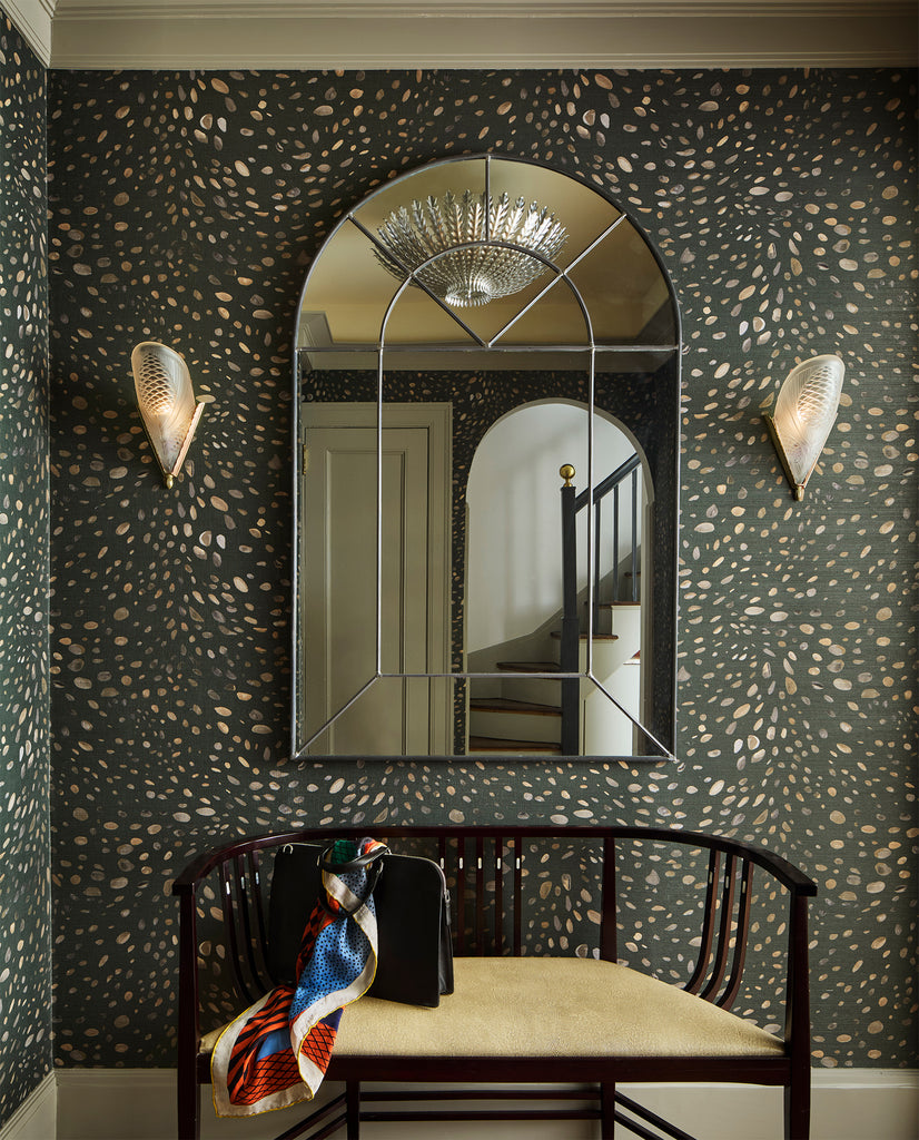 Cheetah Trompe L'oeil Green Metallic Grasscloth Wallpaper