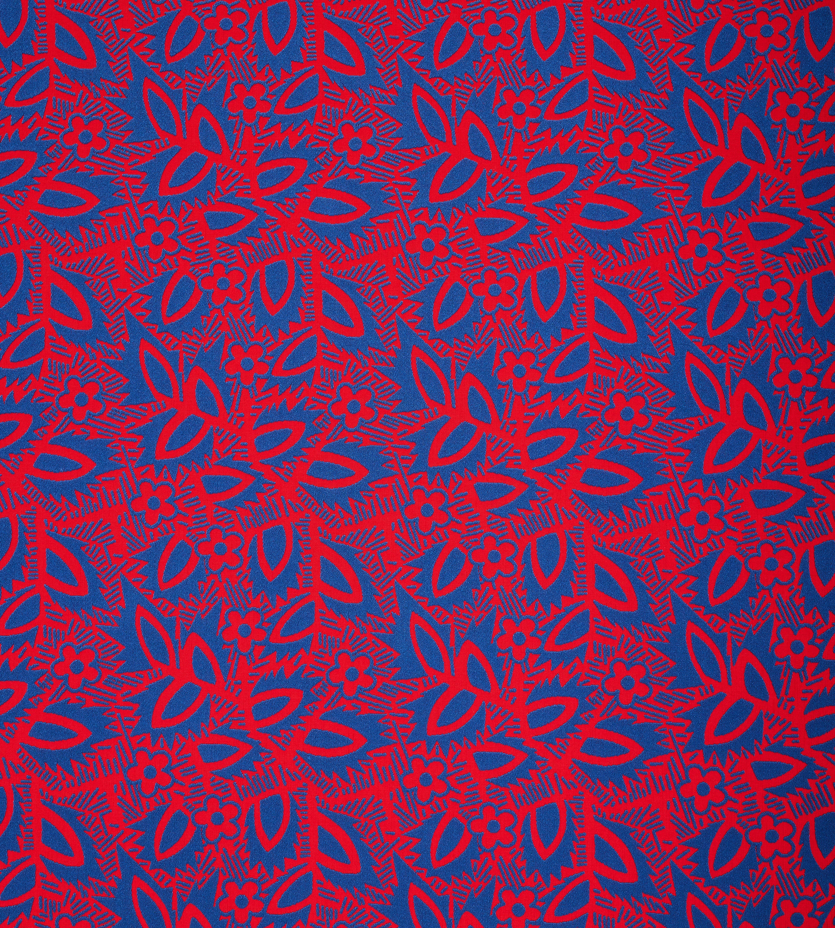 Deco Floral Red and Blue Performance Woven