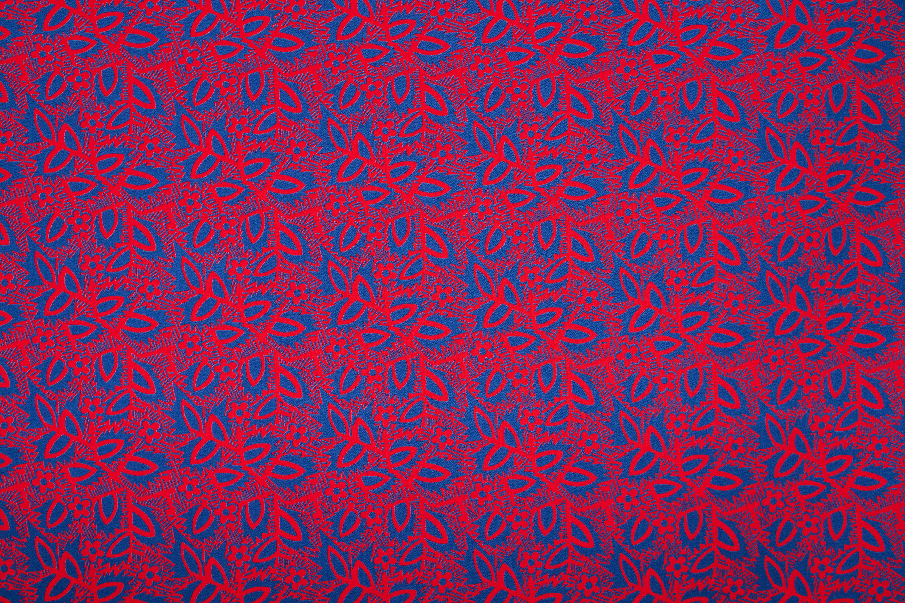 Deco Floral Red and Blue Performance Woven