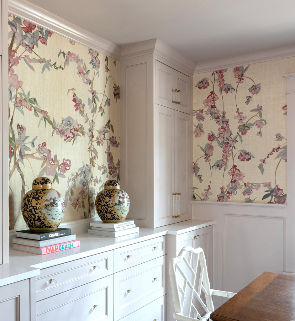 Guinevere Chinoiserie on Burlap Wallpaper