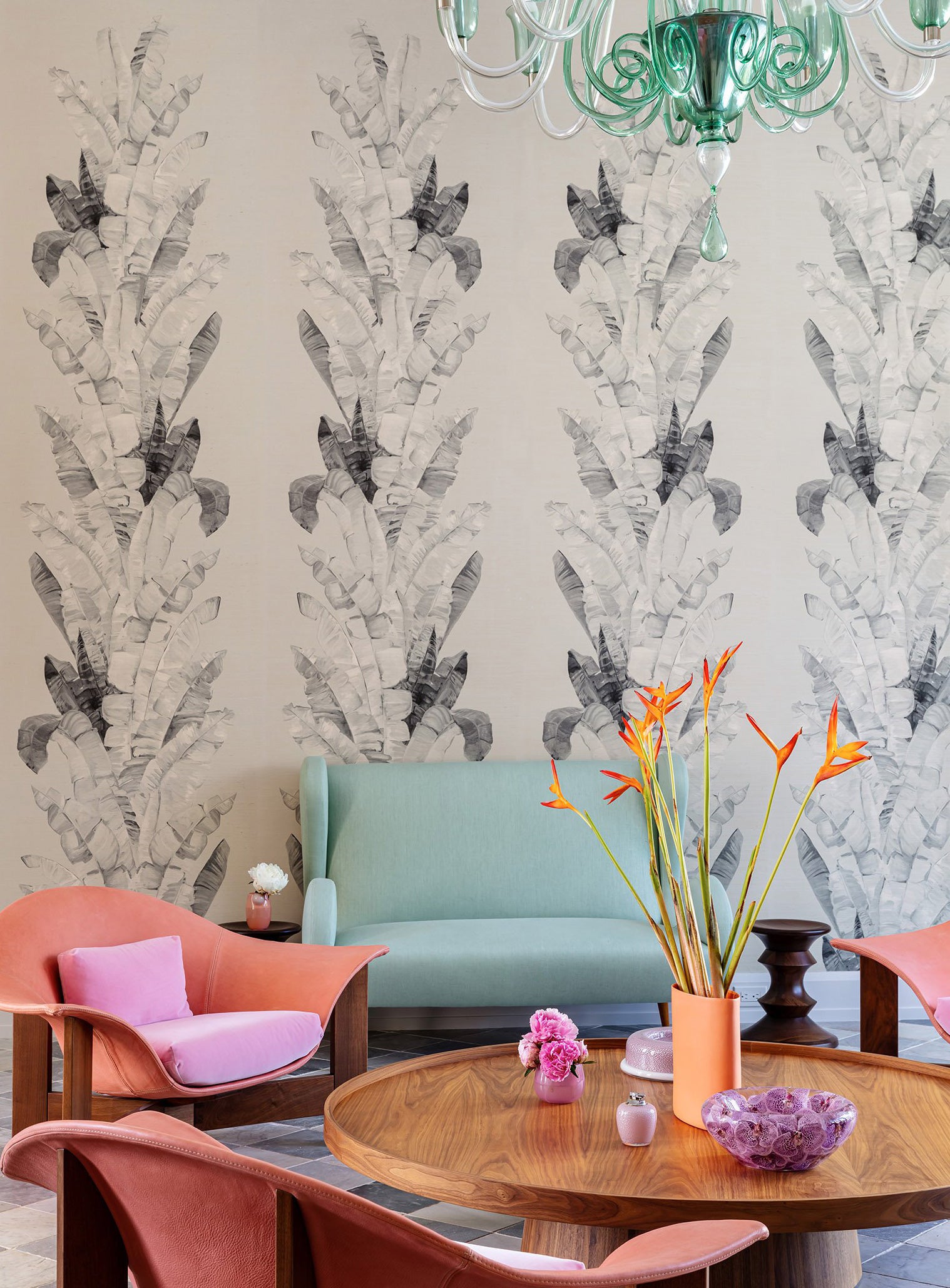 Tahitia Shadows Grasscloth Chinoiserie Wallpaper