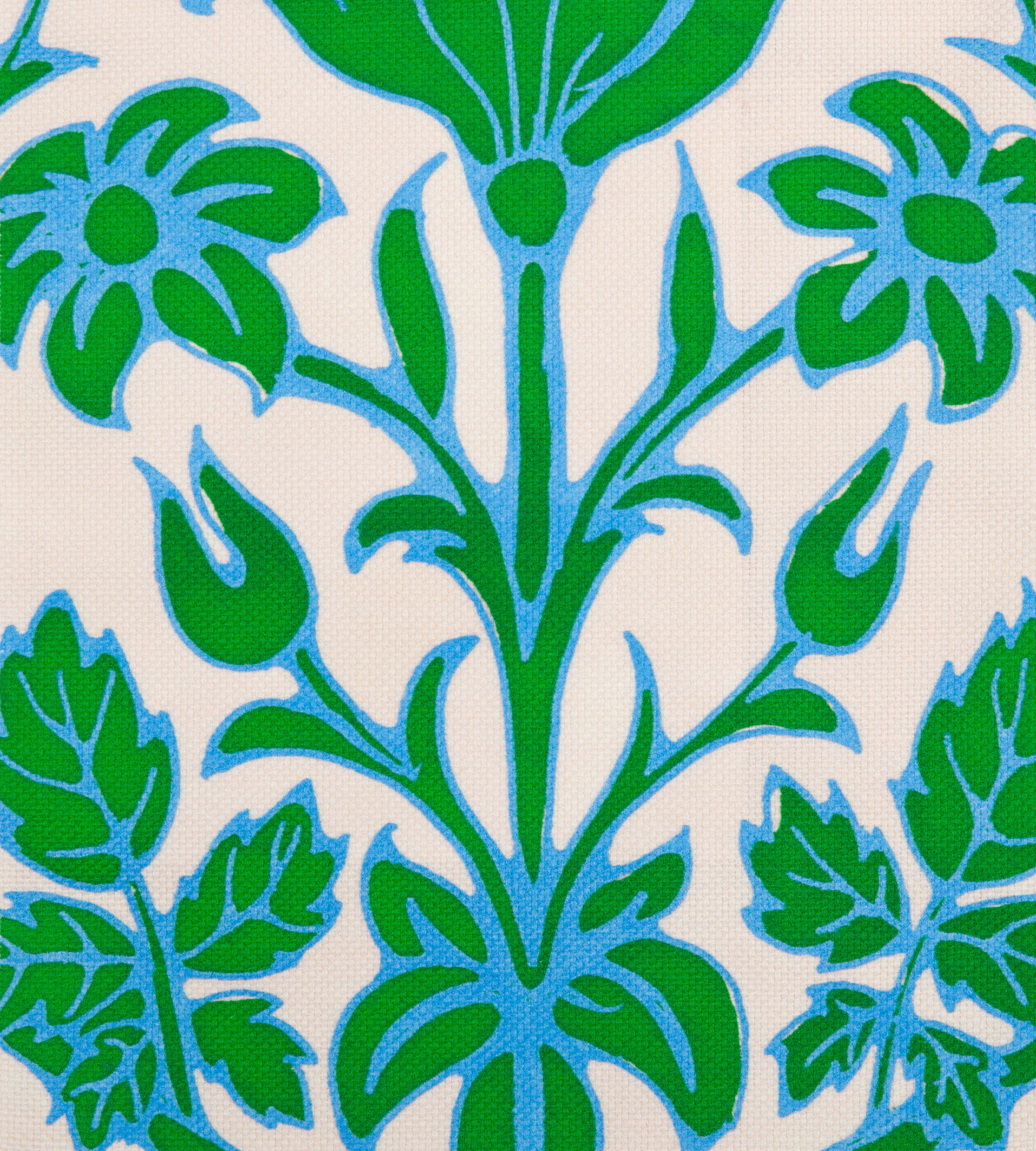 Trumpet Blooms Blue and Green Cotton Linen