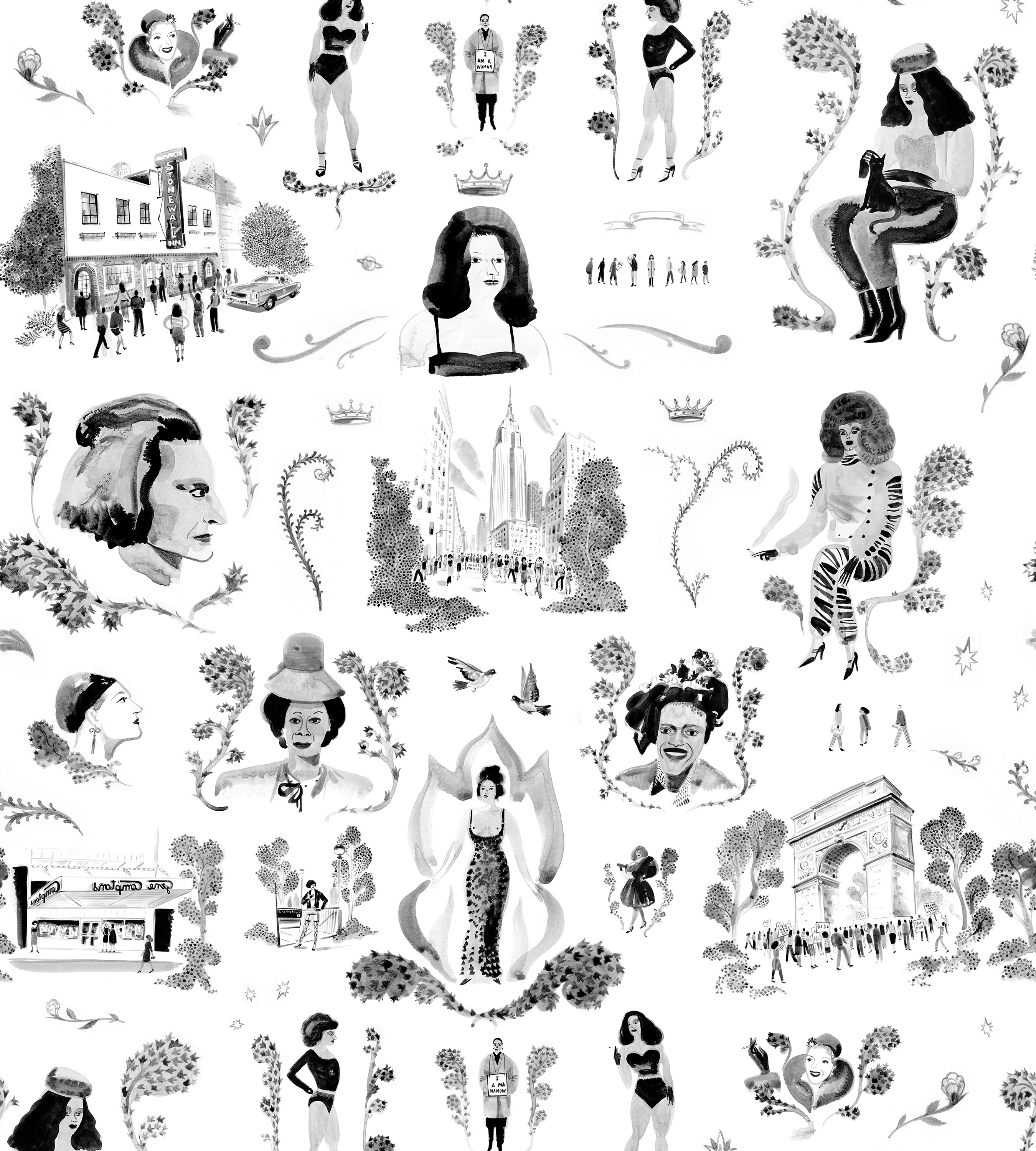 Trans Power Toile Black and White Wallpaper (x Grant Shaffer)