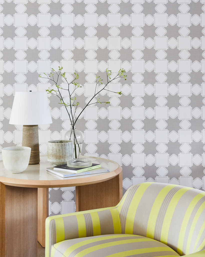 Quilted Stars Gray and White Wallpaper (x MARKED)