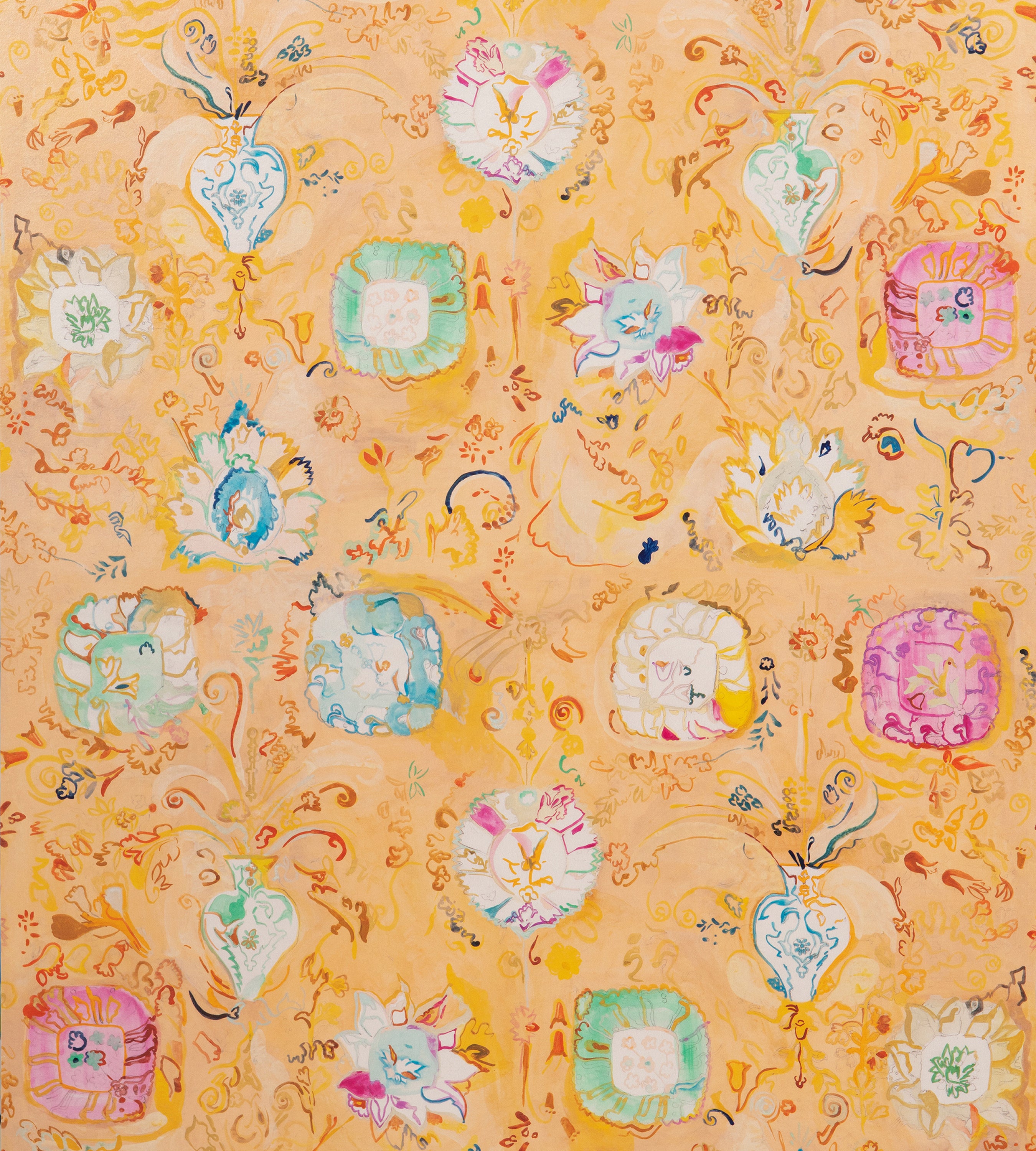Antoinette on Metallic White Wallpaper