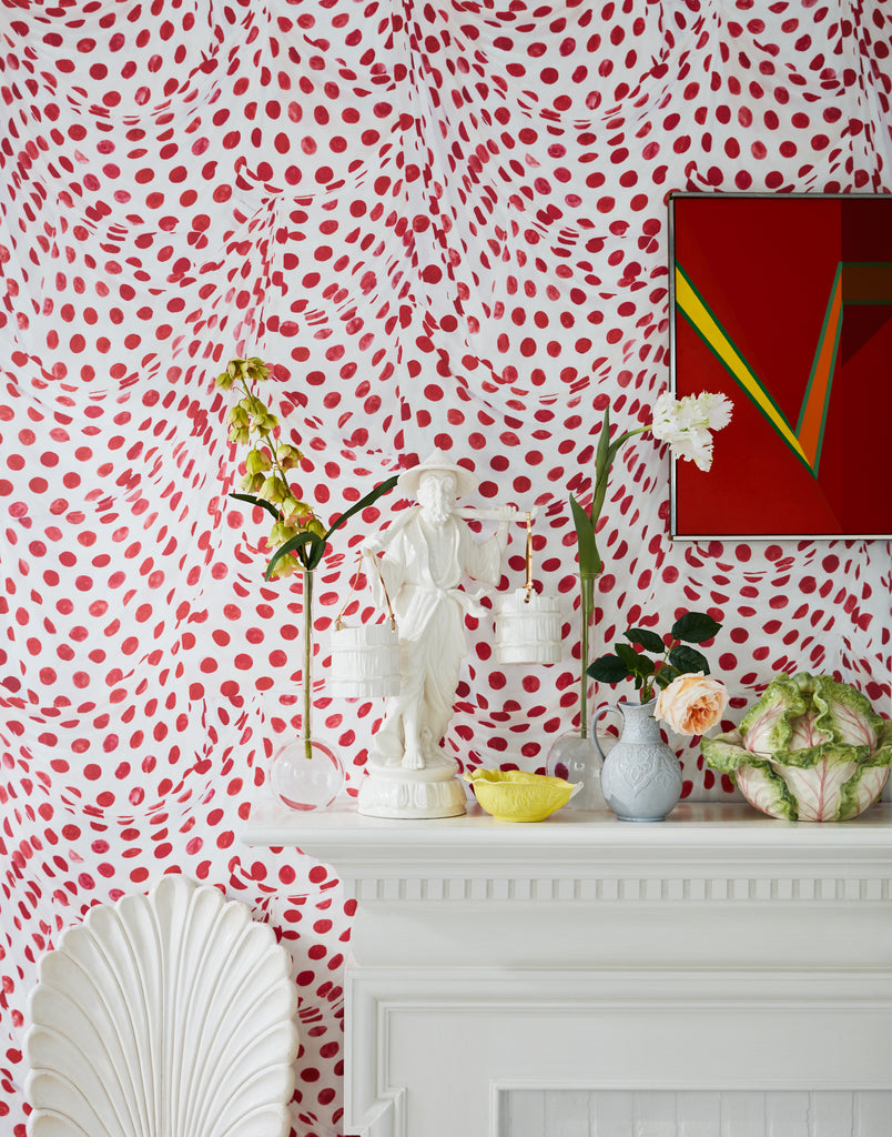 Audrey Dot Red and White Wallpaper