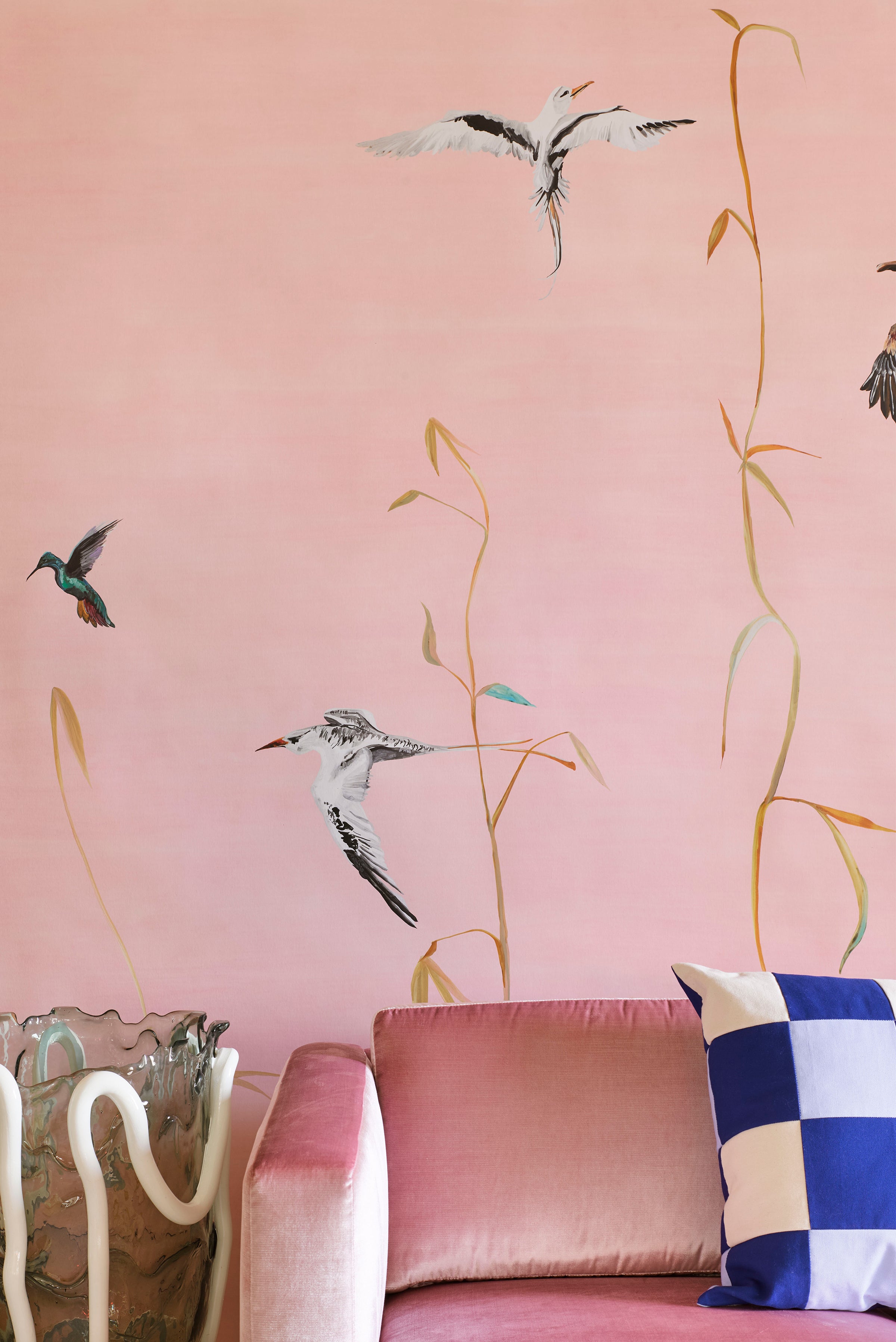 Birds Pink Scenic Wallpaper