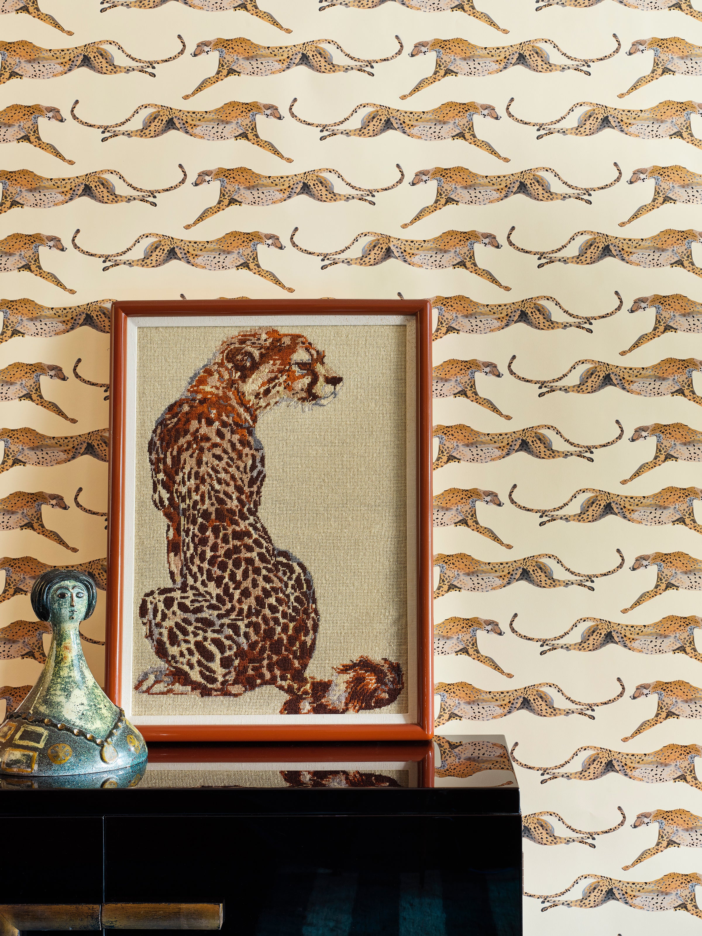 Scalamandre Leaping Cheetah Black Magic Wallpaper