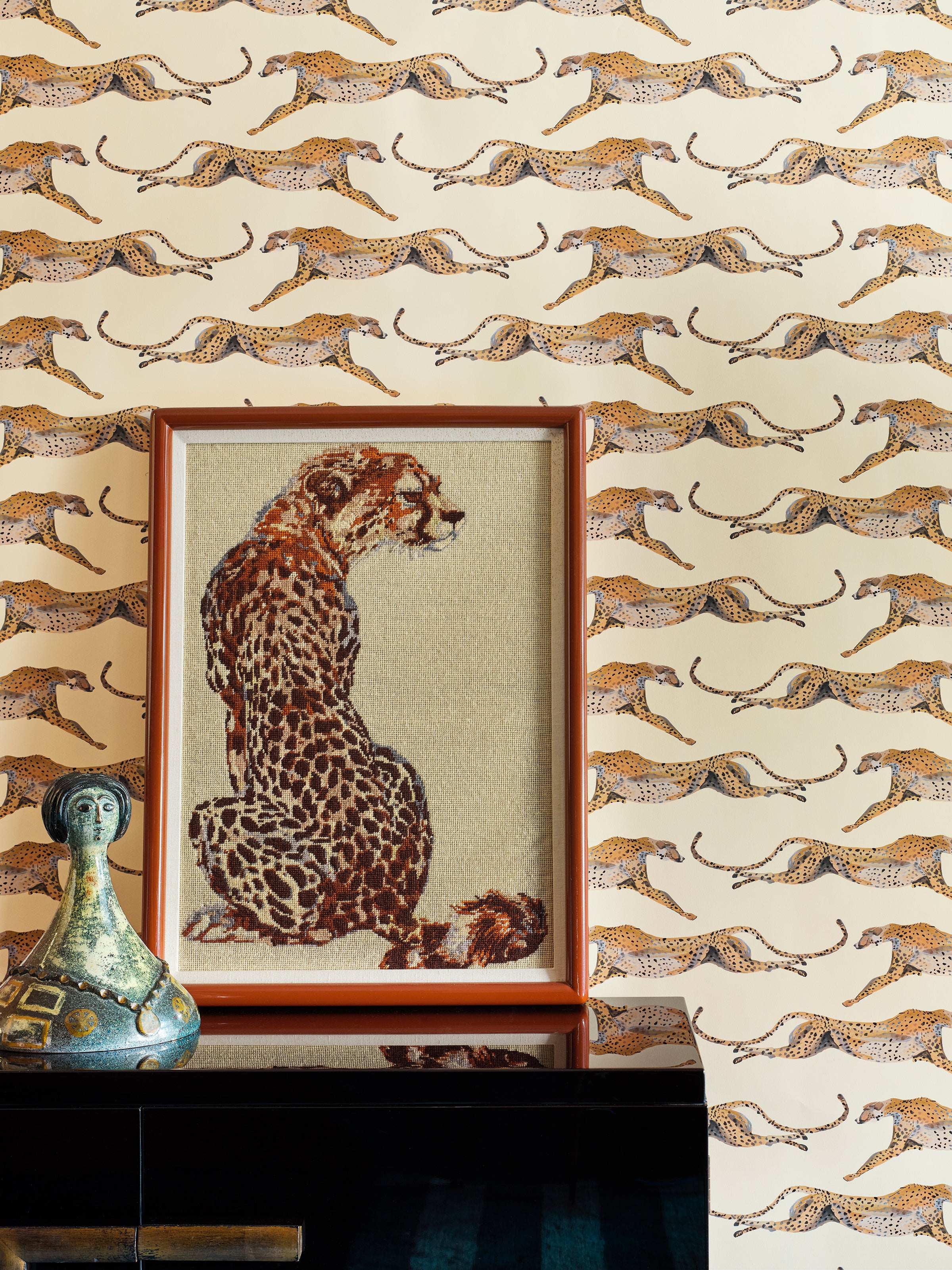 Cheetahs Leaping Beige Wallpaper