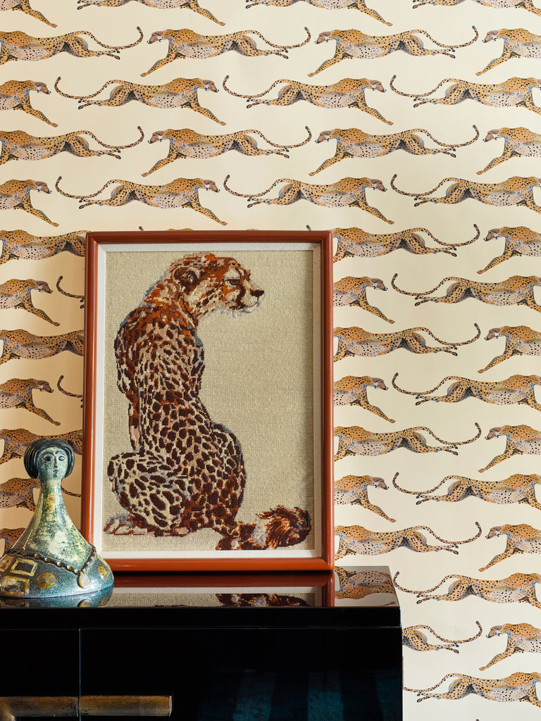 Cheetahs Leaping Beige Wallpaper