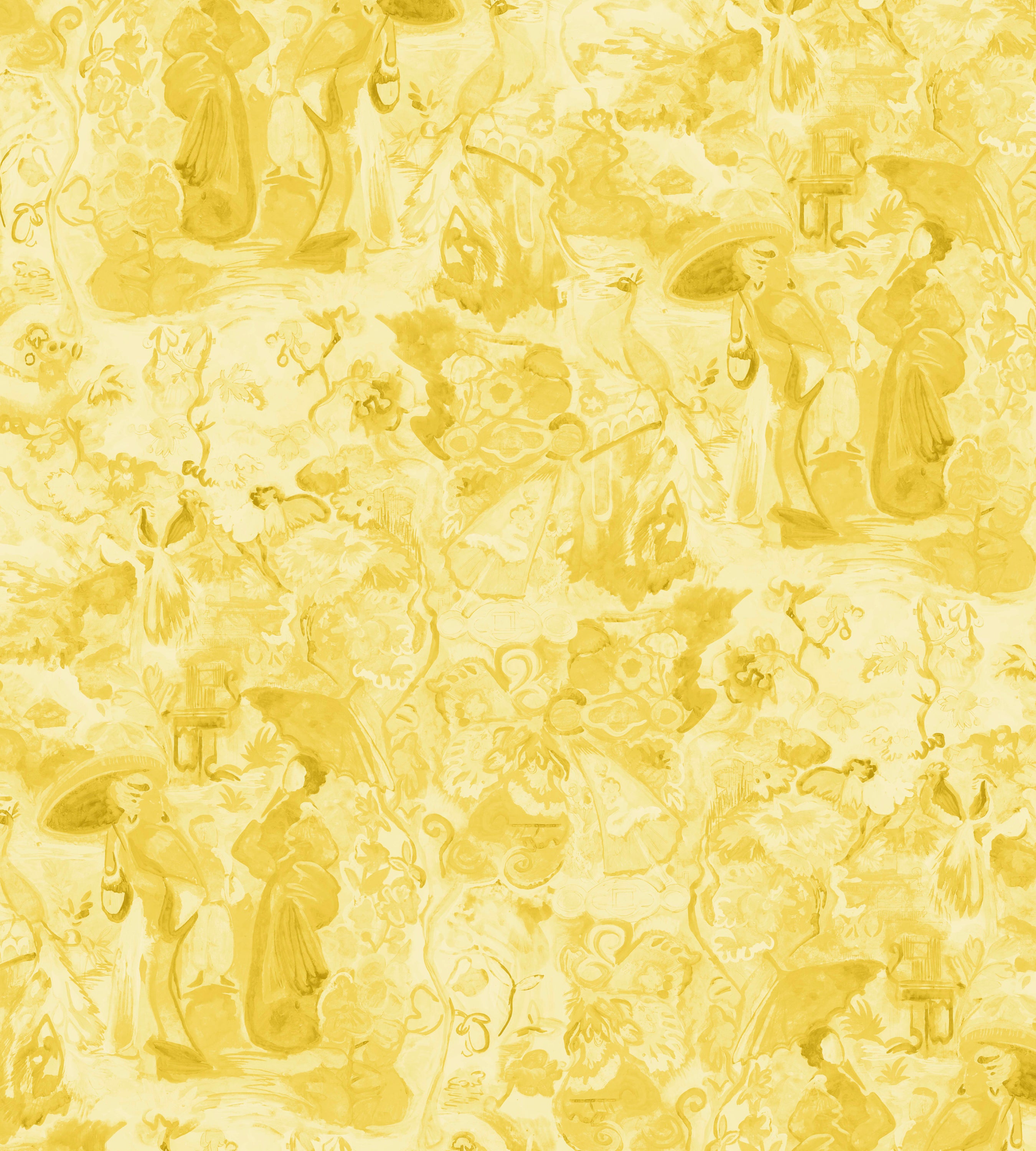 Monochrome Yellow on Metallic White Wallpaper