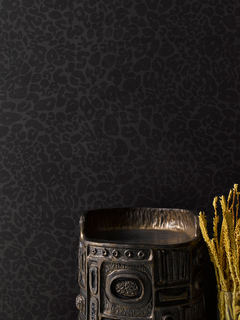 Leopard Night Metallic Grasscloth Wallpaper