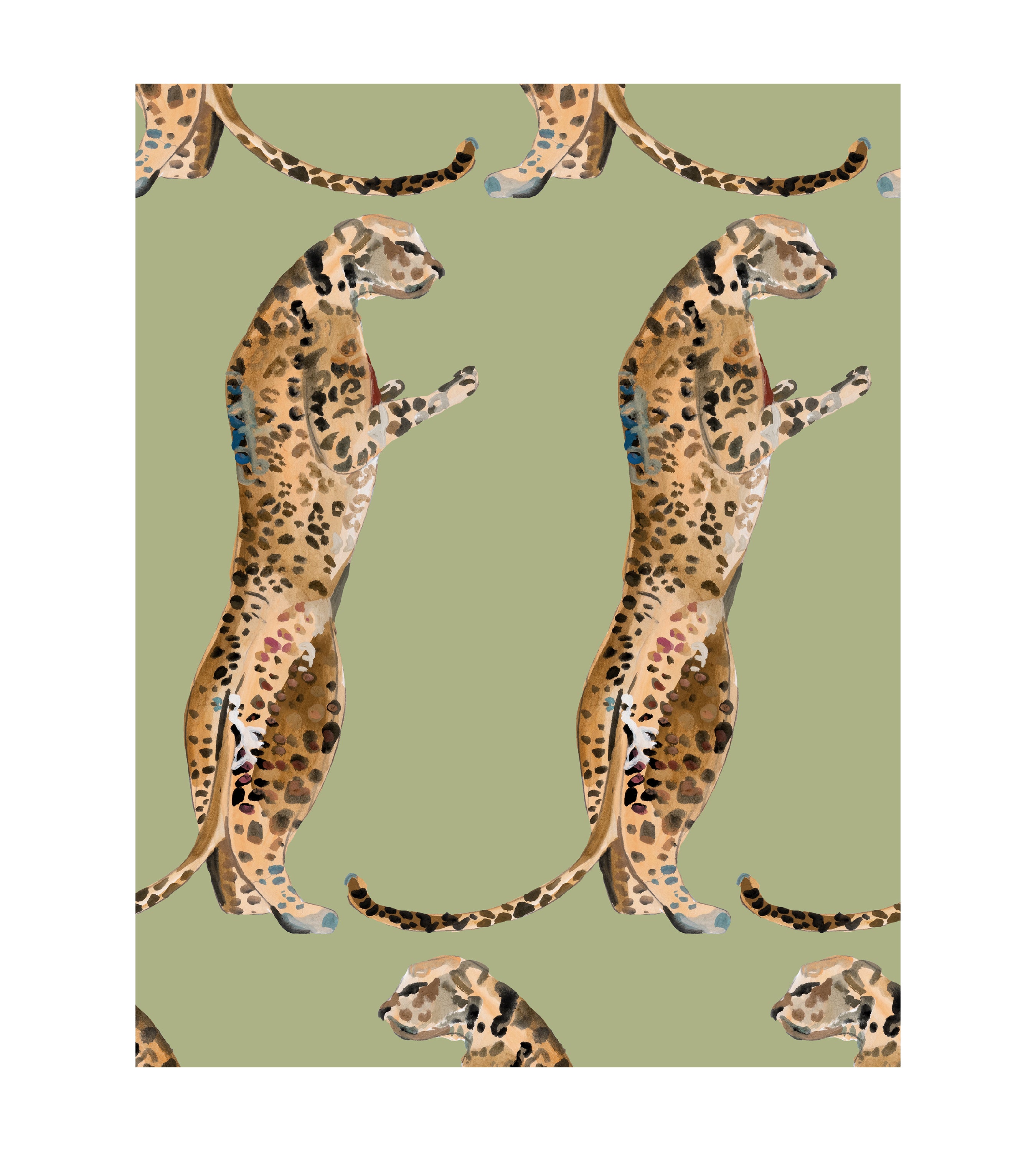 Leopards Standing Green Wallpaper
