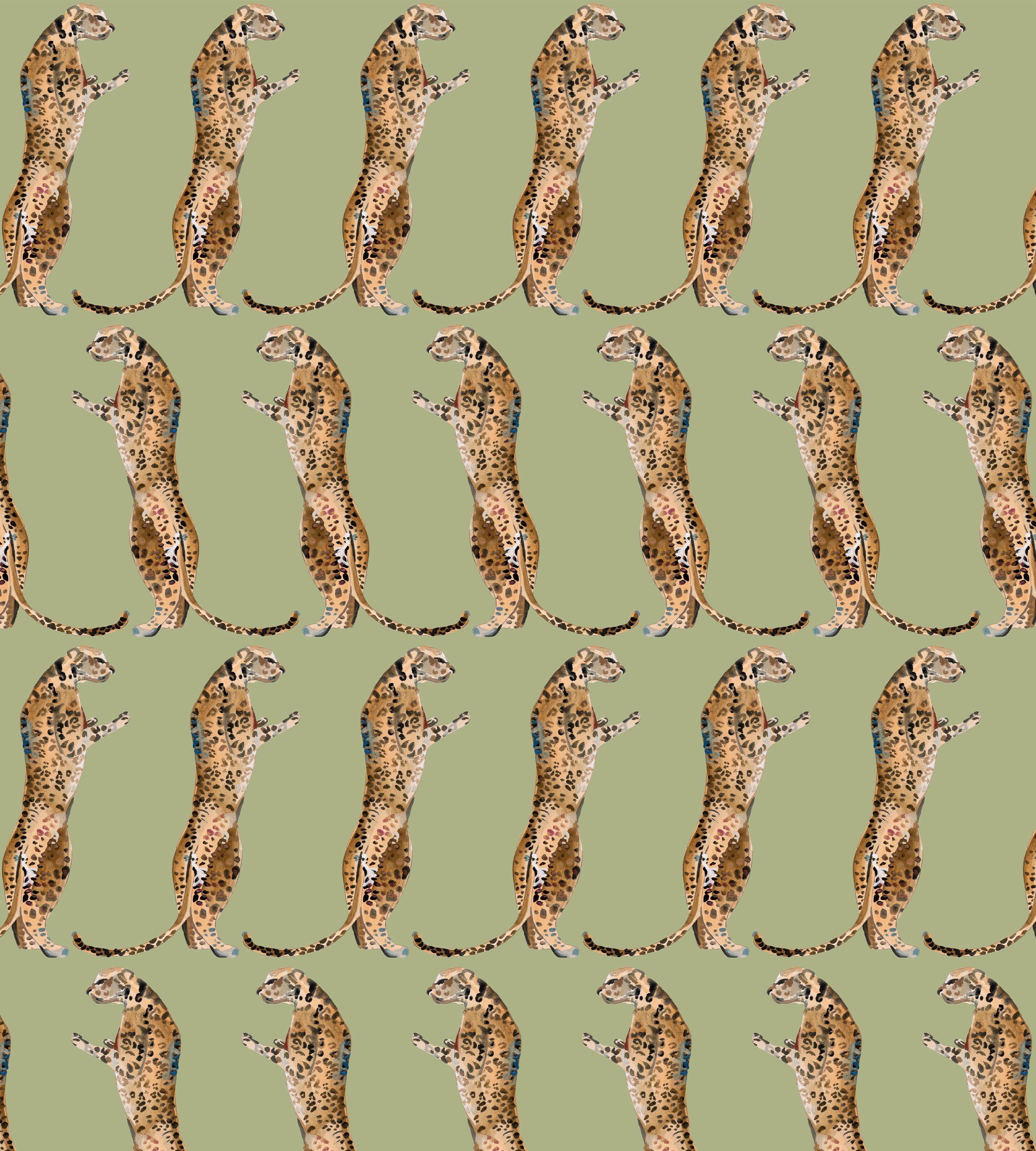 Leopards Standing Green Wallpaper