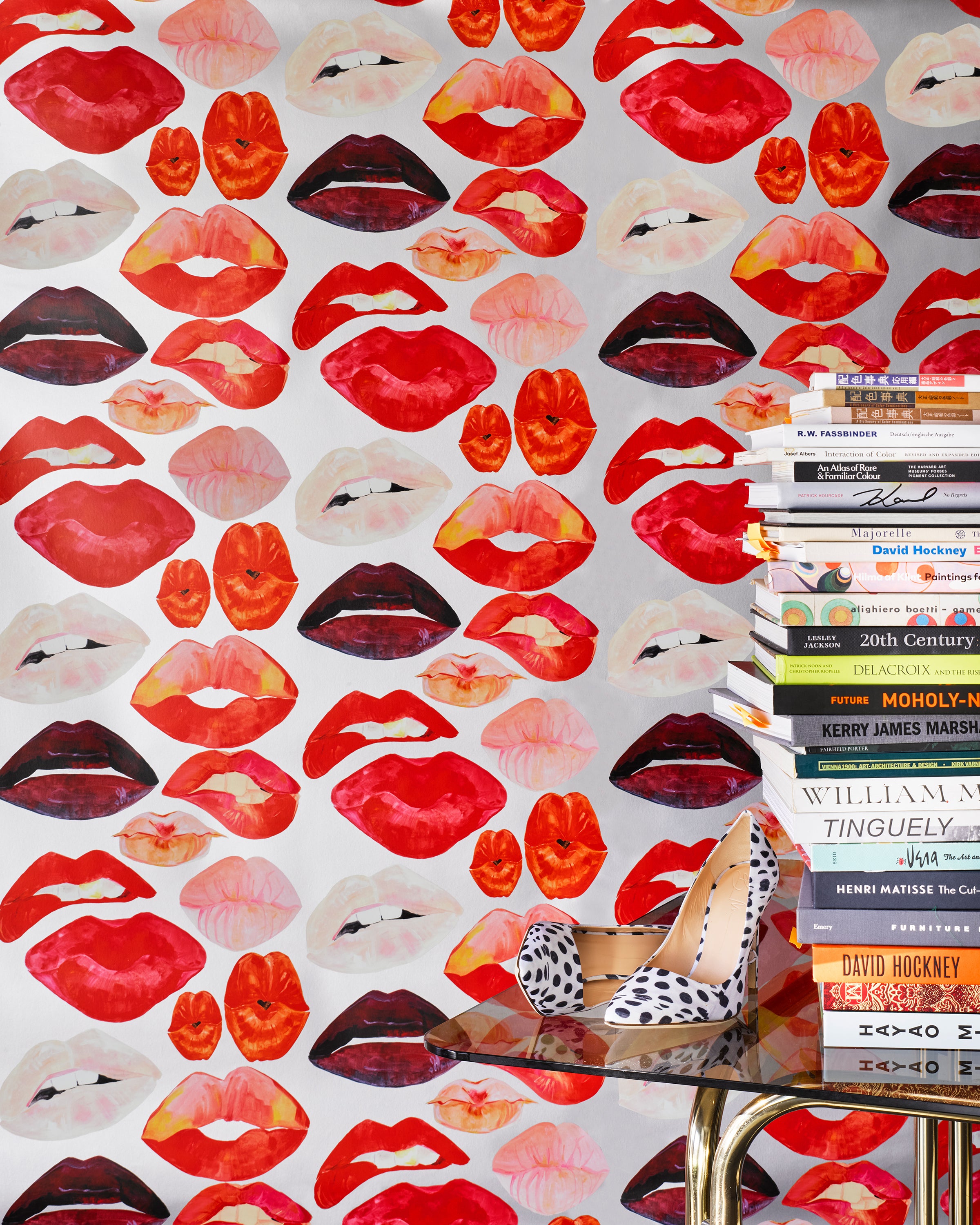 Lips on Metallic Silver Wallpaper