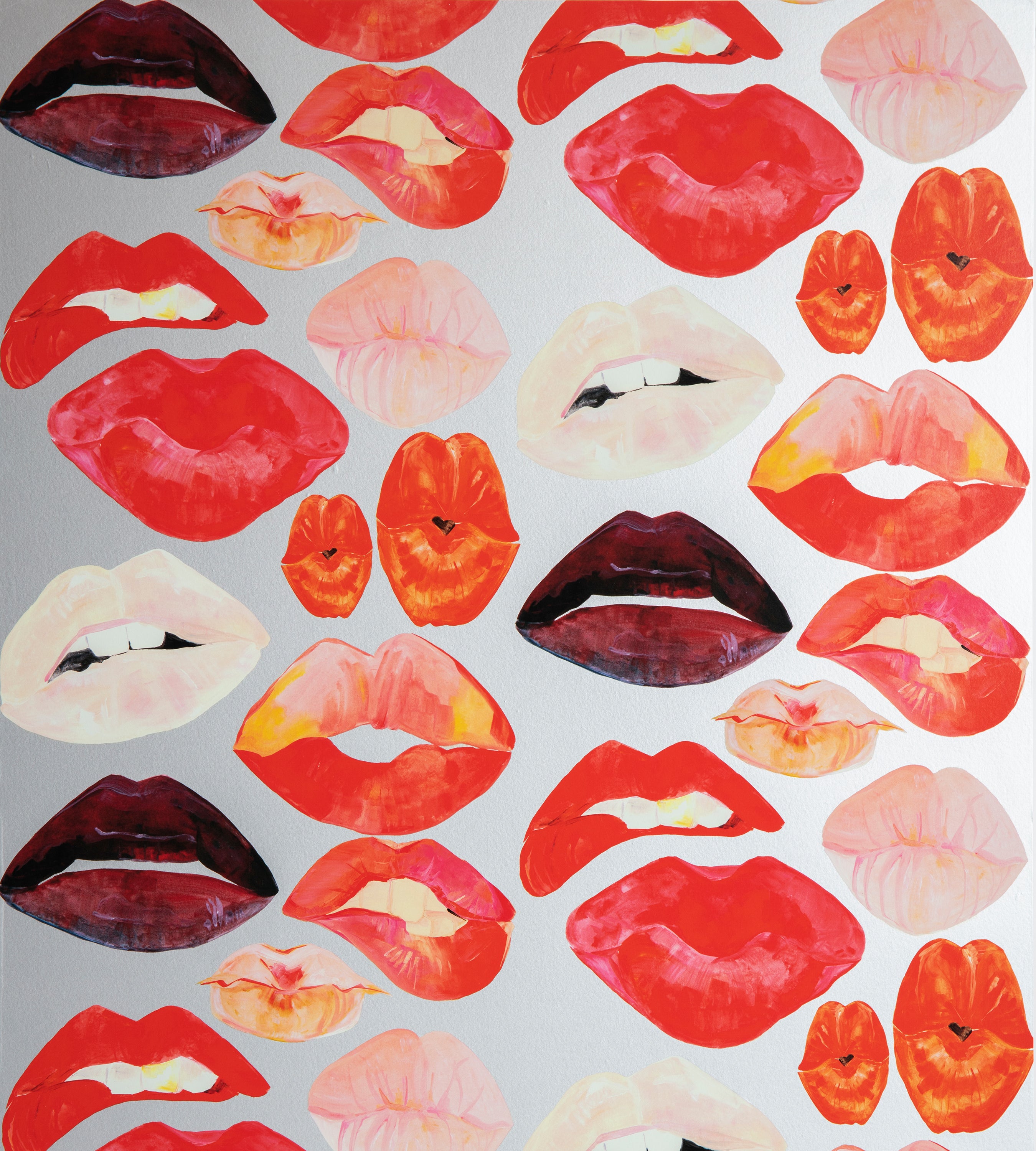 Lips on Metallic Silver Wallpaper