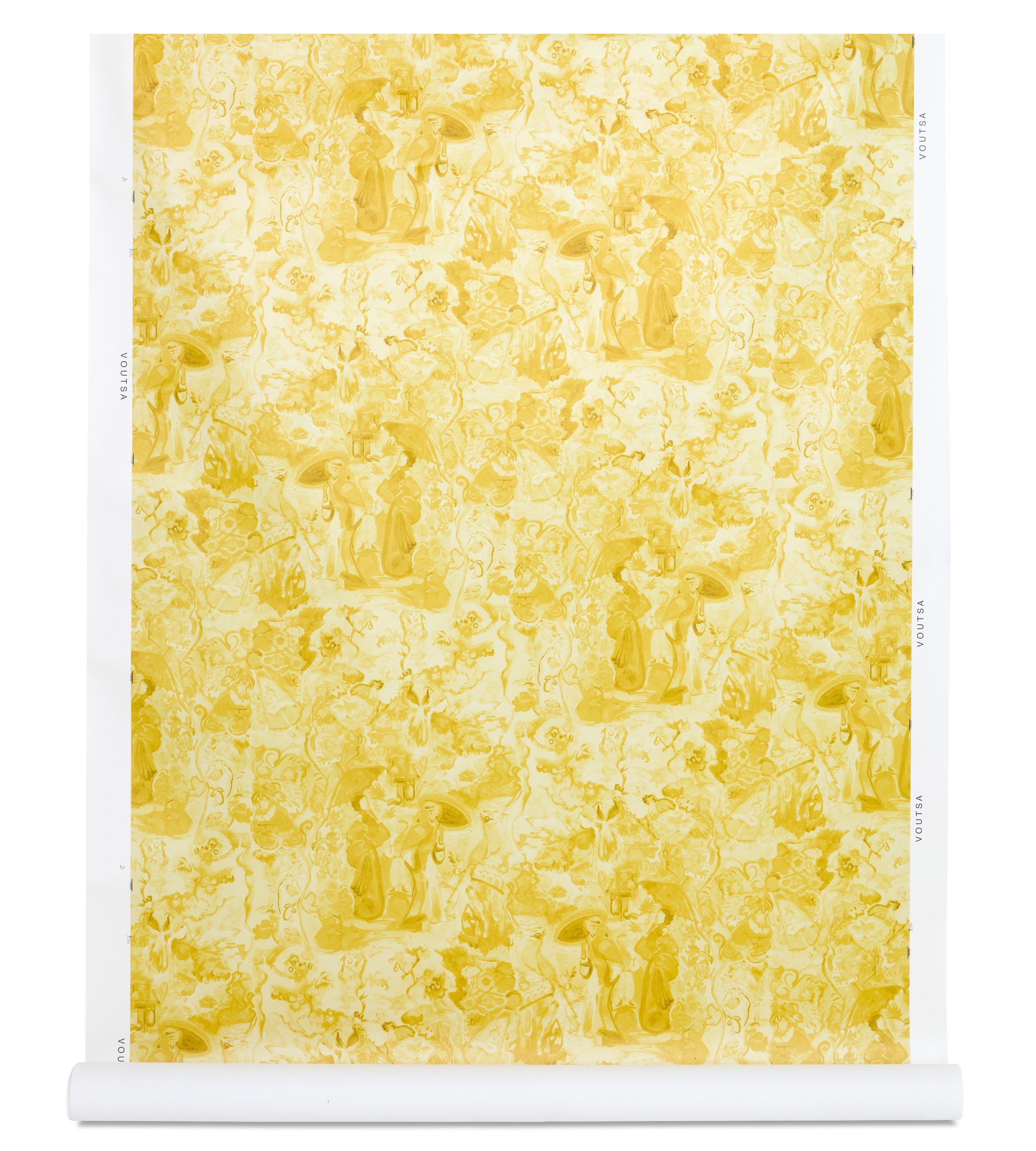 Monochrome Yellow on Metallic White Wallpaper
