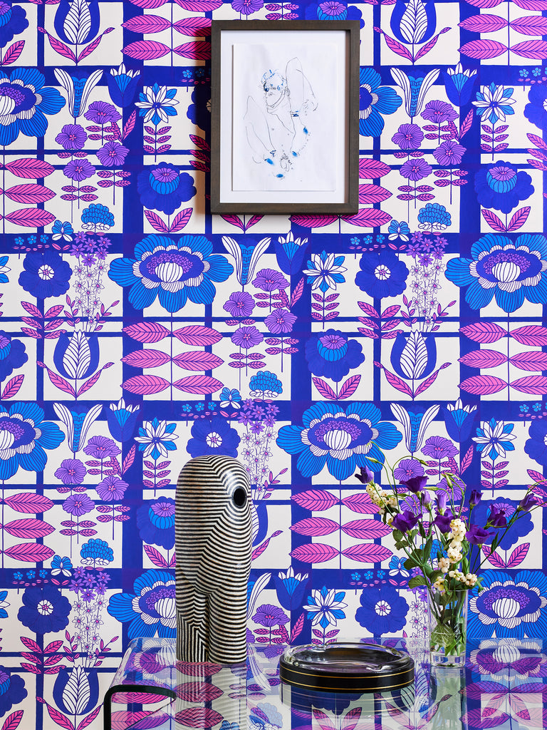 Plaid Blooms Ultraviolet Wallpaper