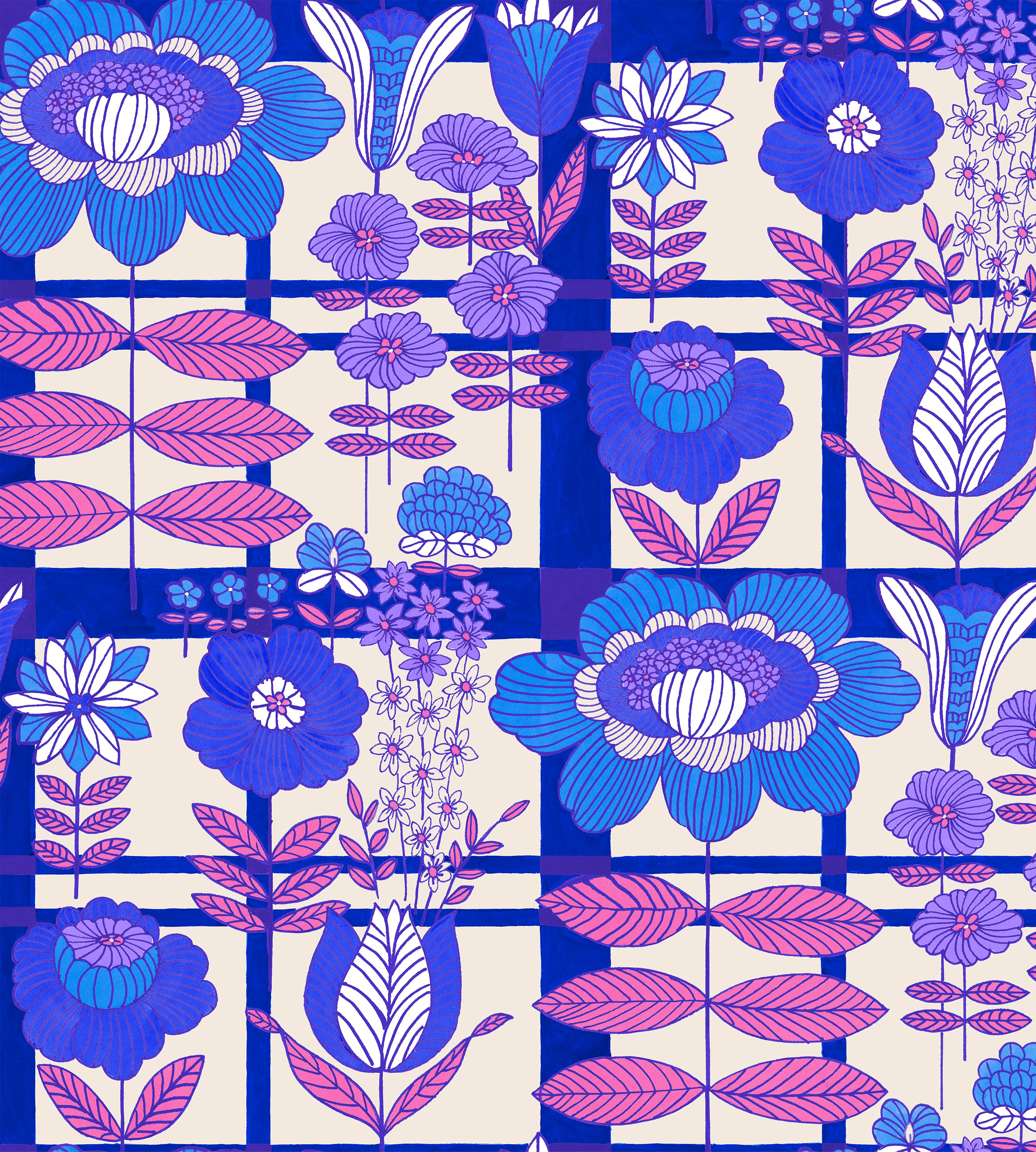Plaid Blooms Ultraviolet Wallpaper