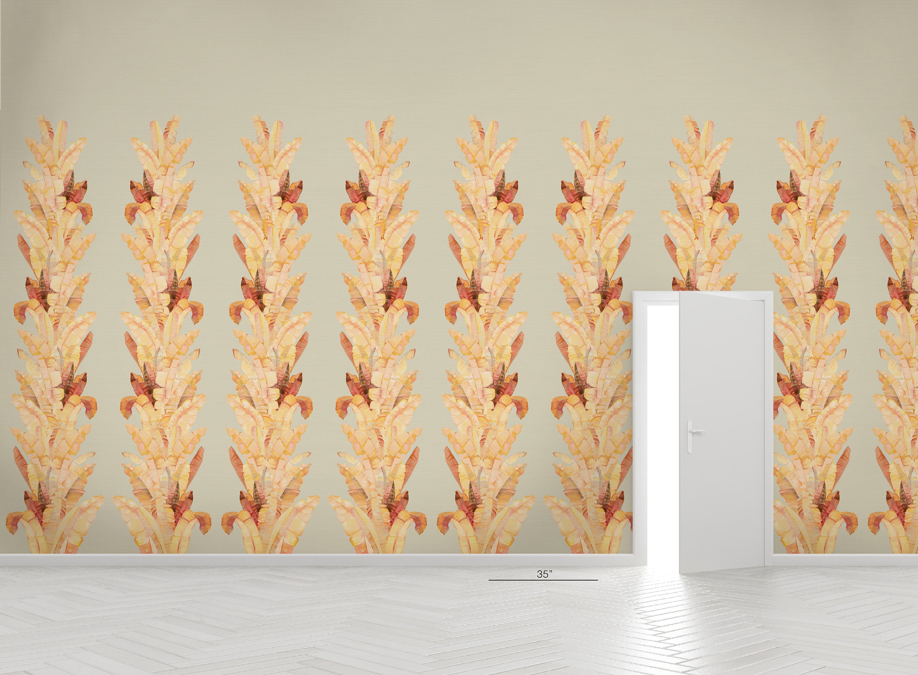 Tahitia on Blue Grey Grasscloth Chinoiserie Wallpaper