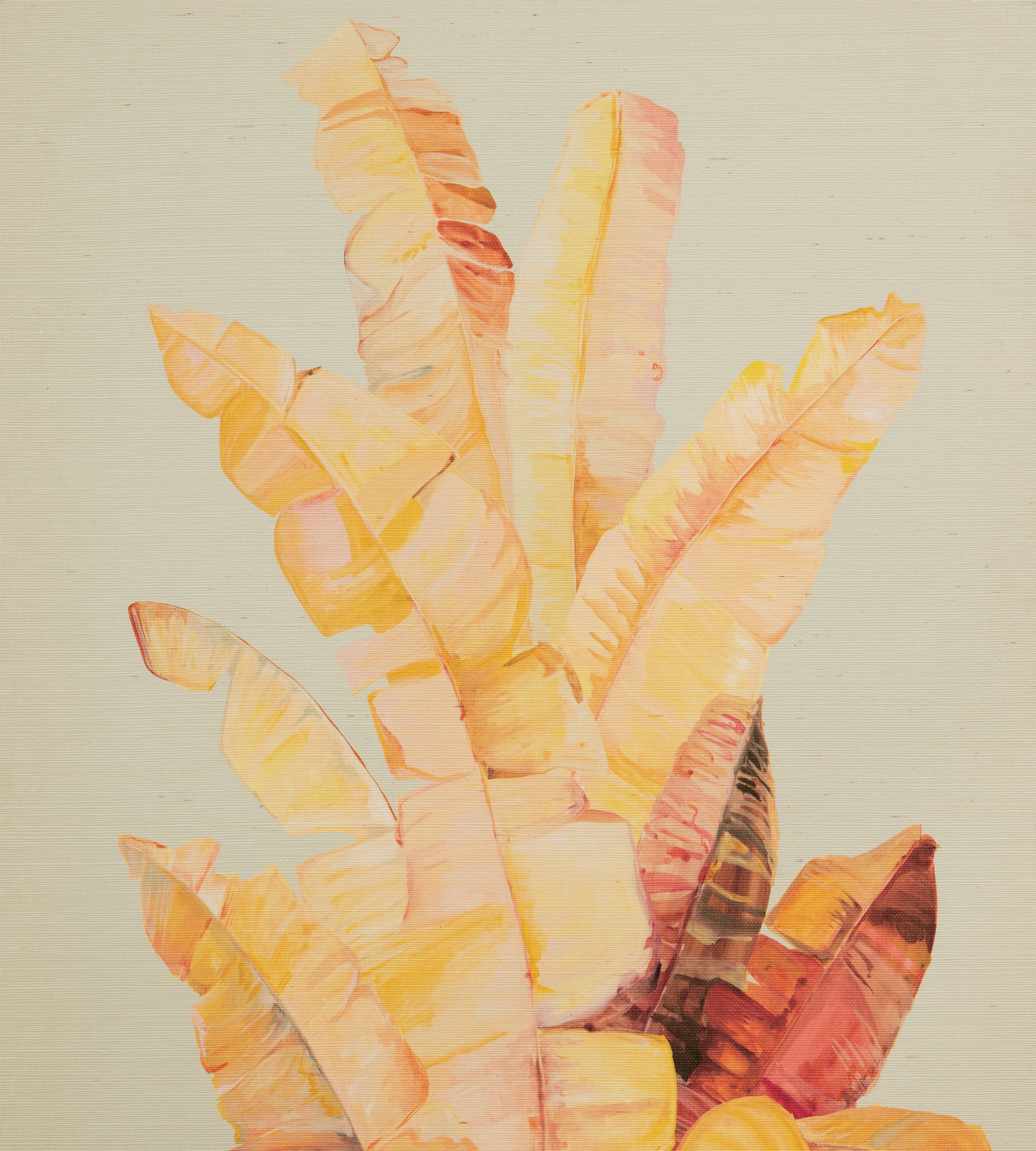 Tahitia on Blue Grey Grasscloth Chinoiserie Wallpaper