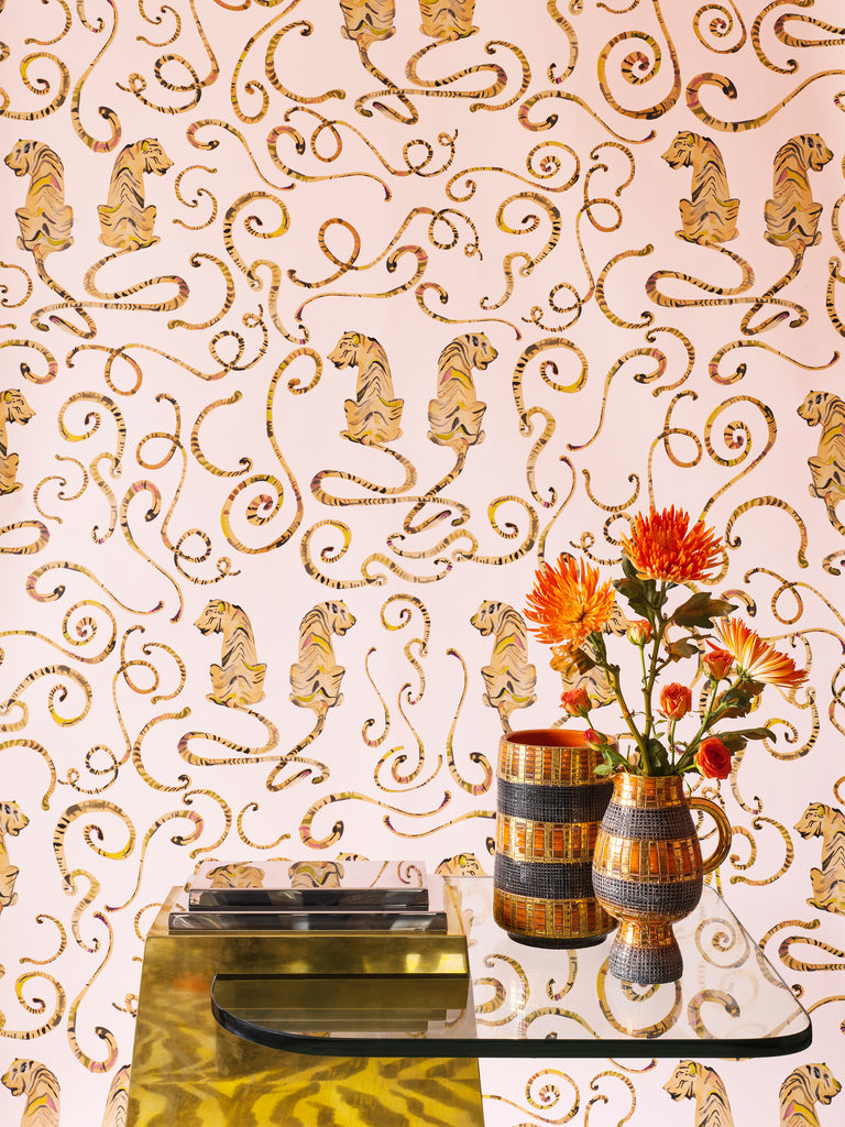 Tigers and Tails Pink Wallpaper