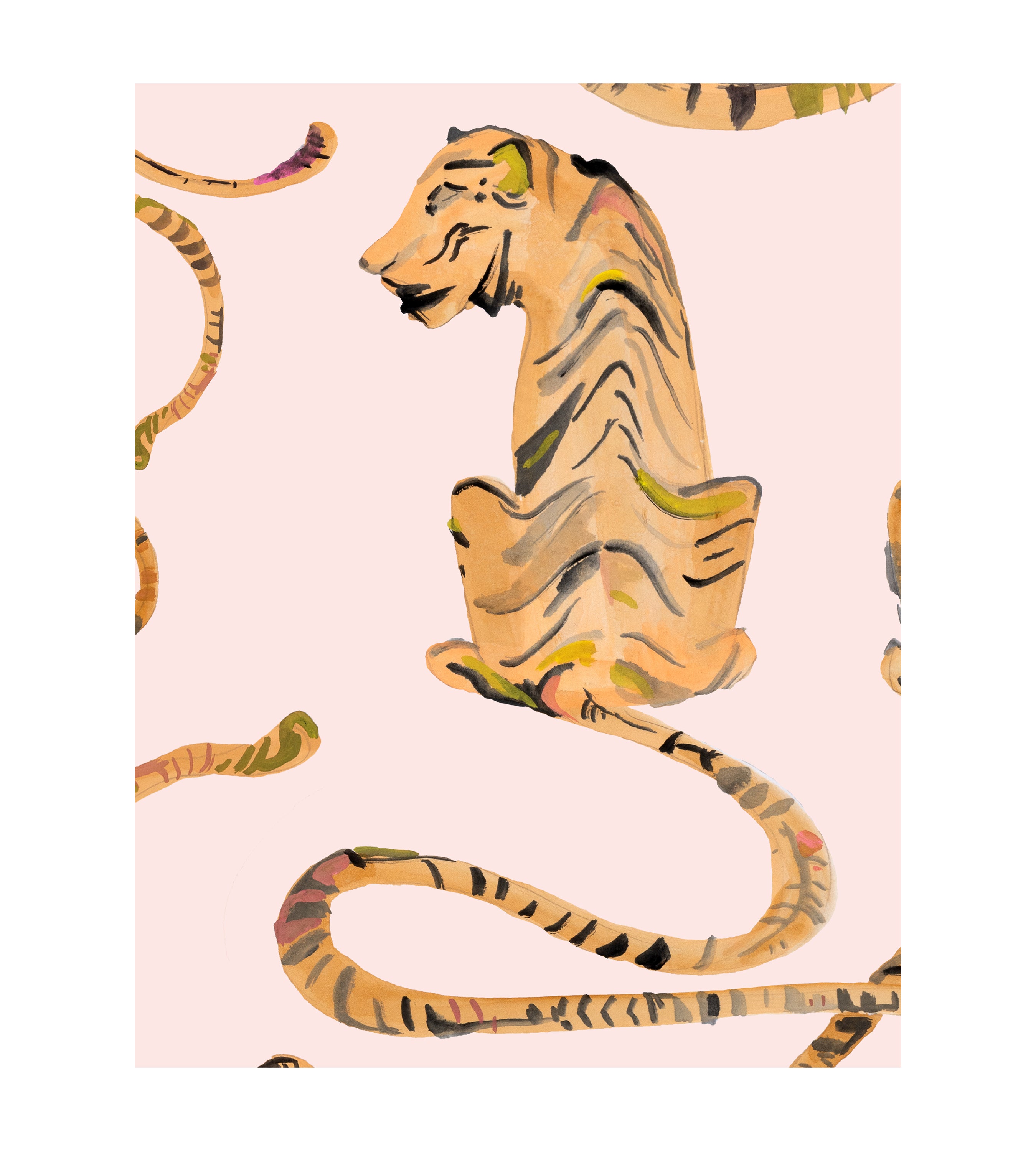 Tigers and Tails Pink Wallpaper