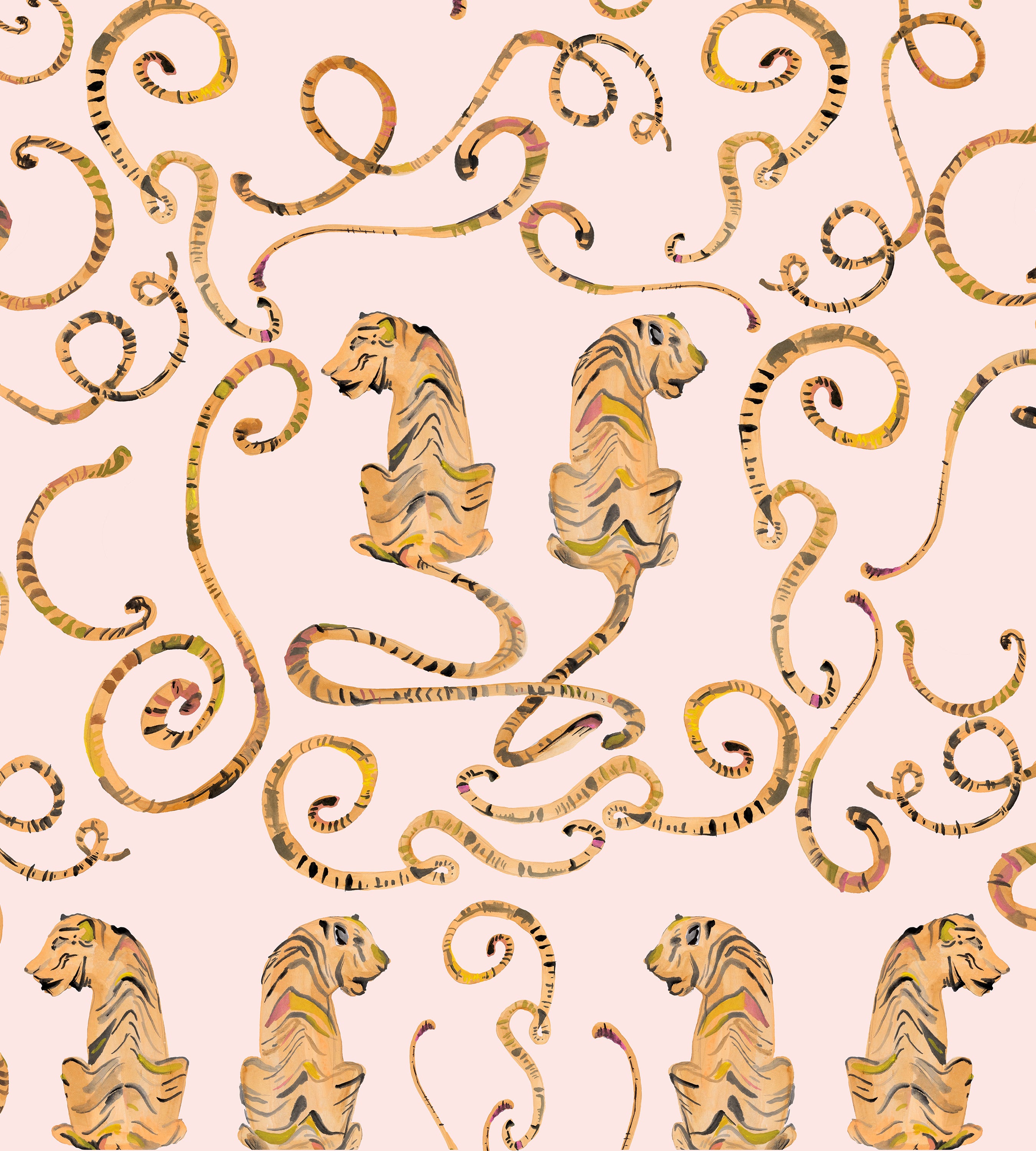 Tigers and Tails Pink Wallpaper