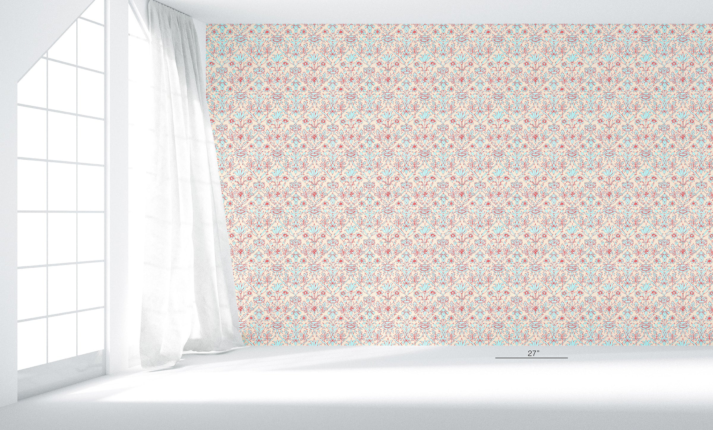 Trumpet Blooms Pink and Blue Wallpaper