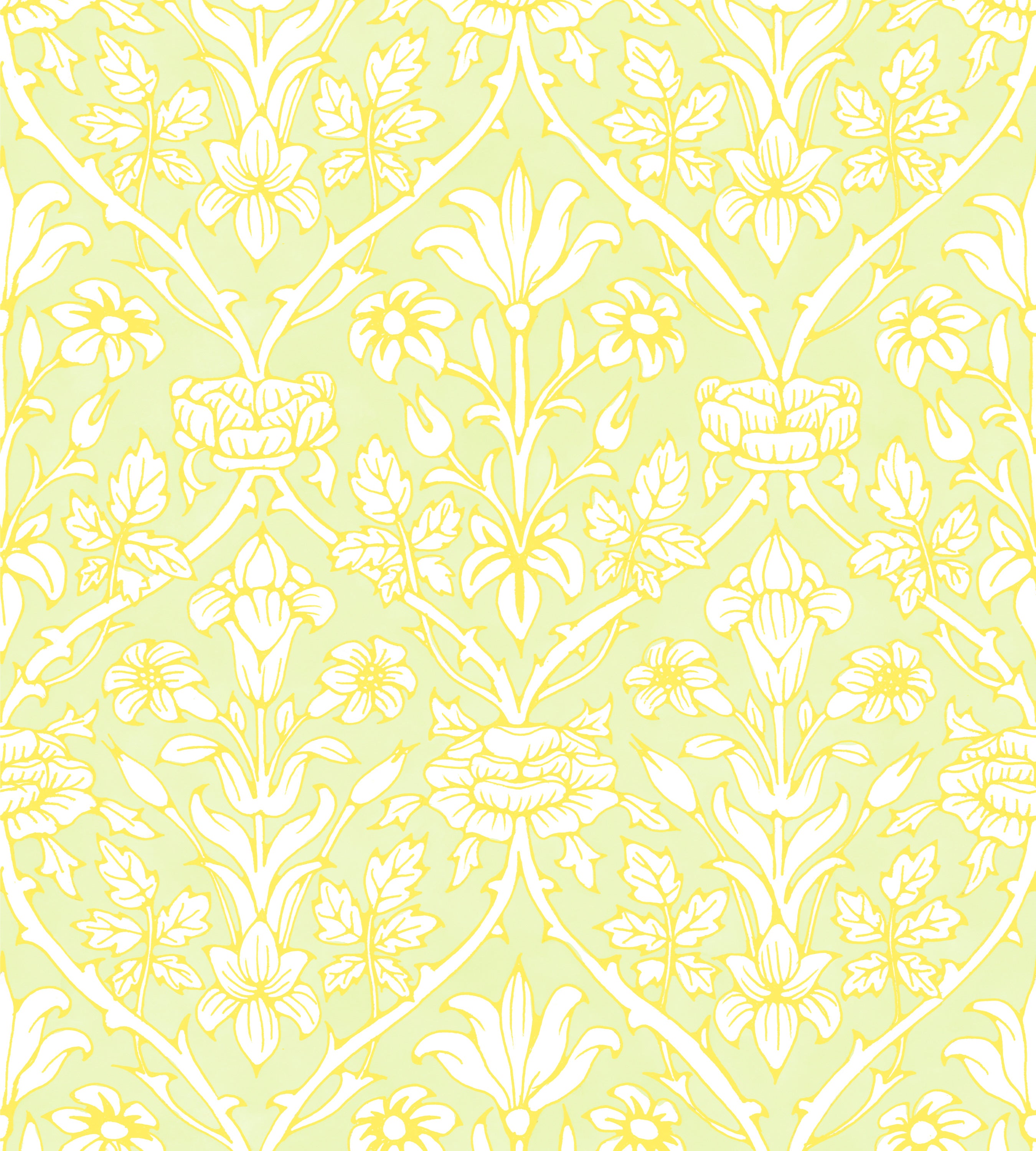 Trumpet Blooms Green and Yellow Wallpaper