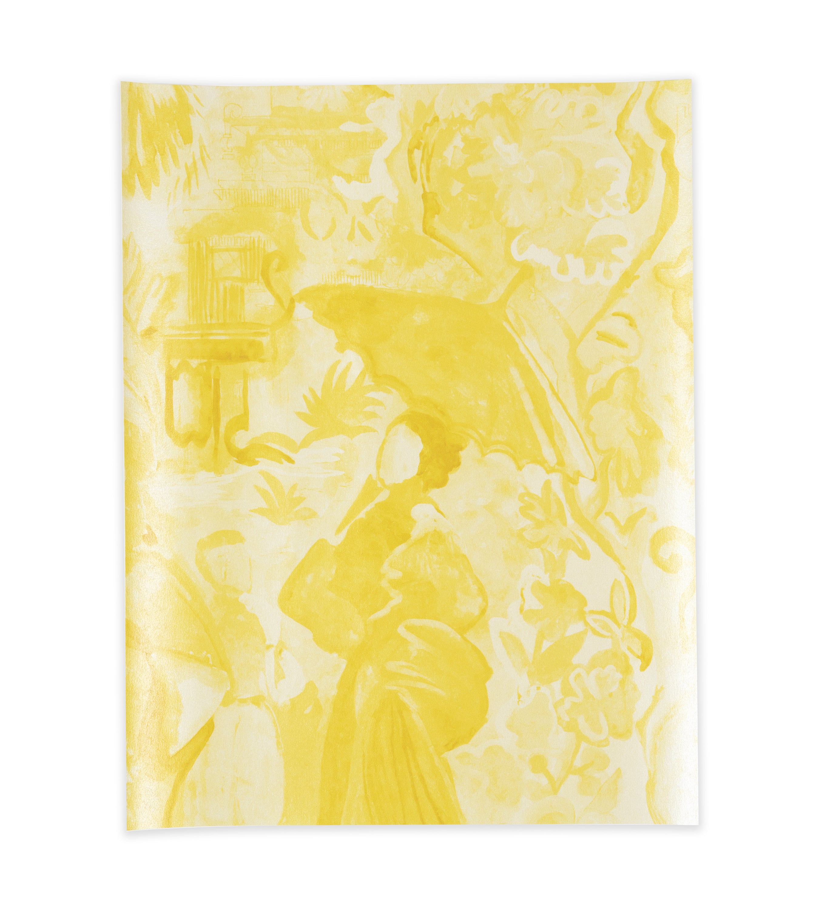 Monochrome Yellow on Metallic White Wallpaper