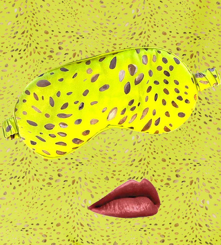 Cheetah Trompe L'oeil Chartreuse Silk Eye Mask