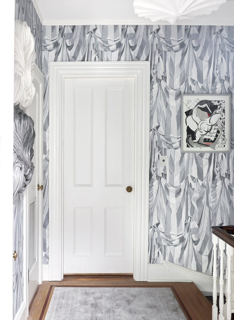 Judy Stripe Grey and White Wallpaper