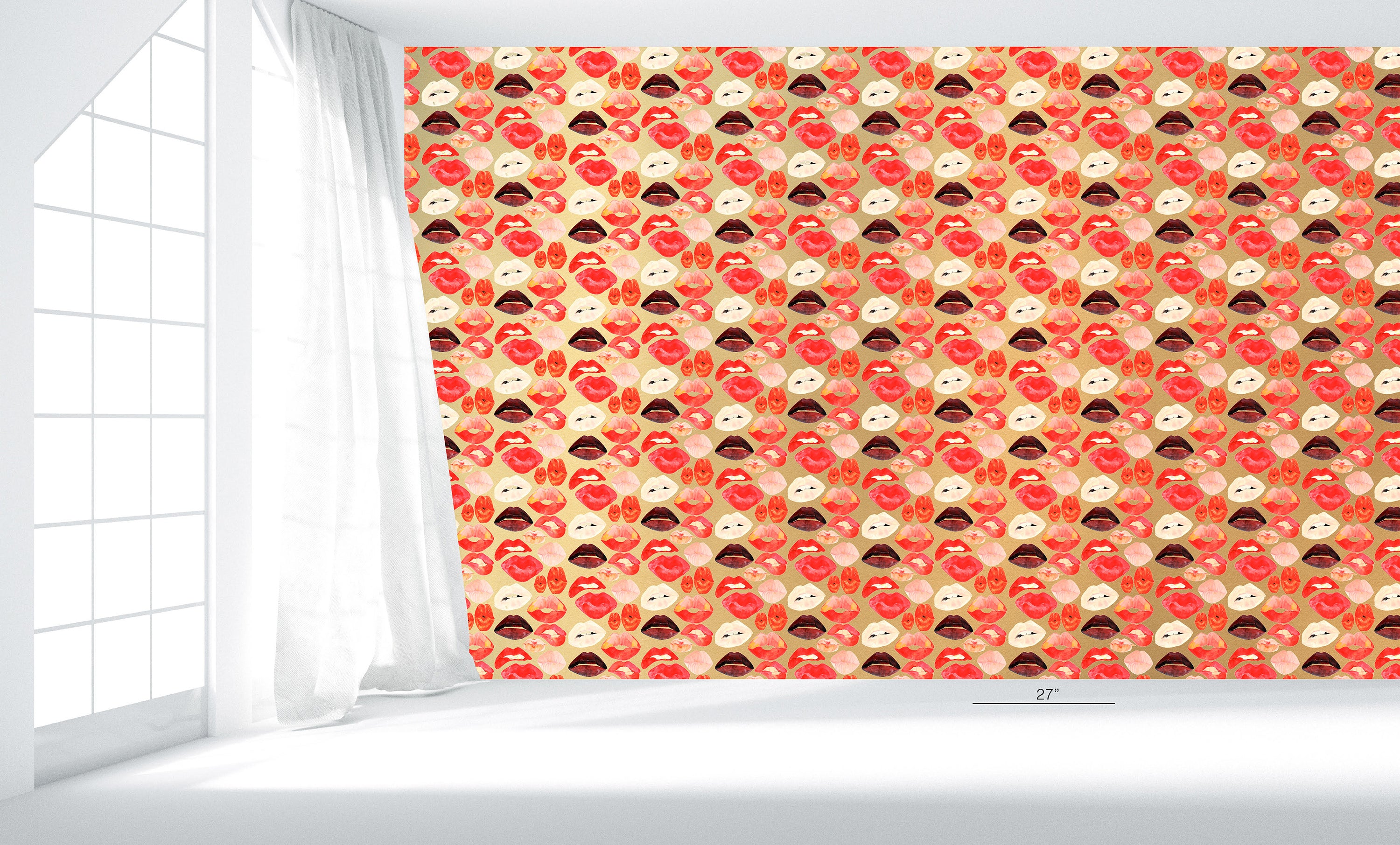 Lips on Metallic Gold Wallpaper