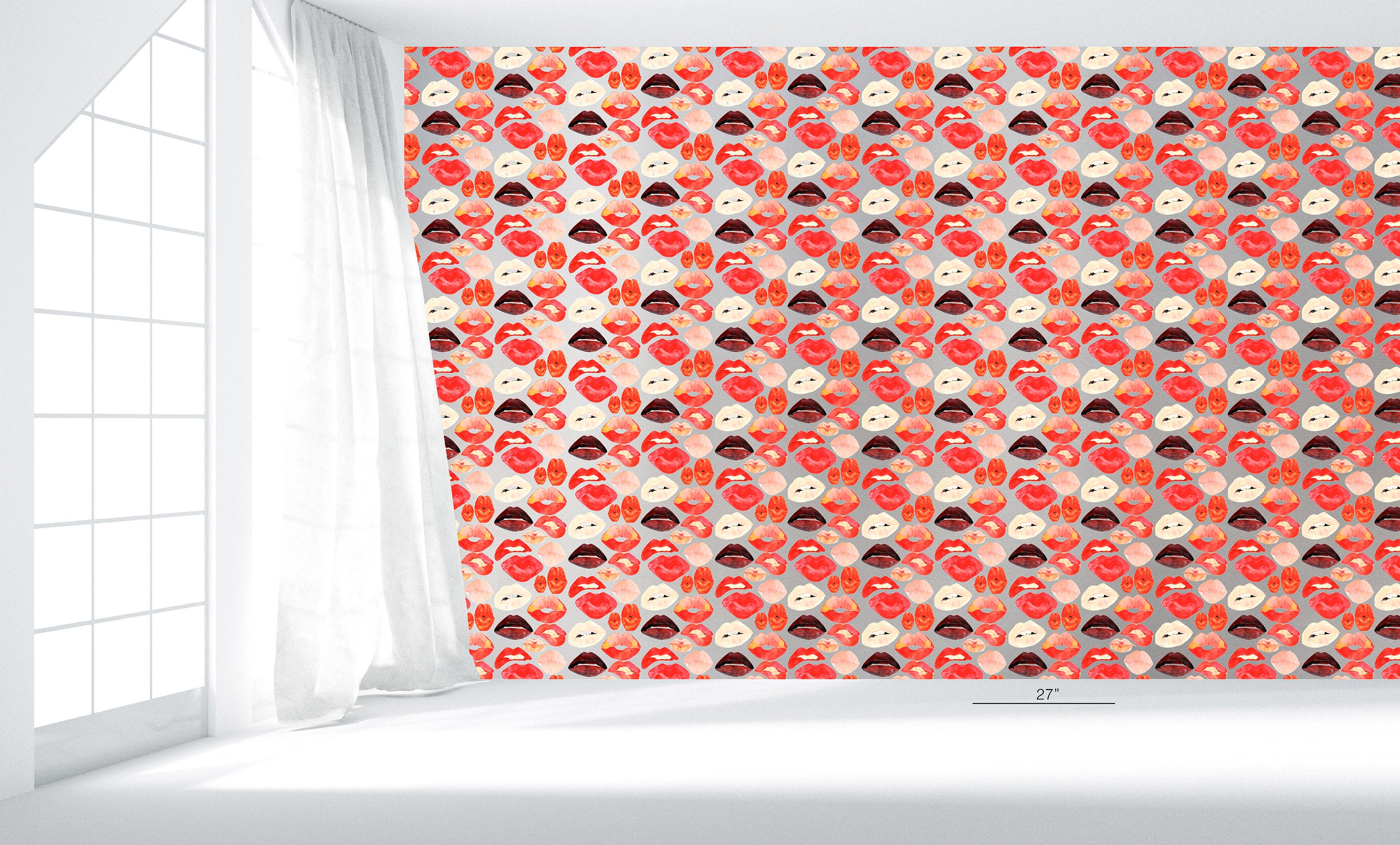 Lips on Metallic Silver Wallpaper