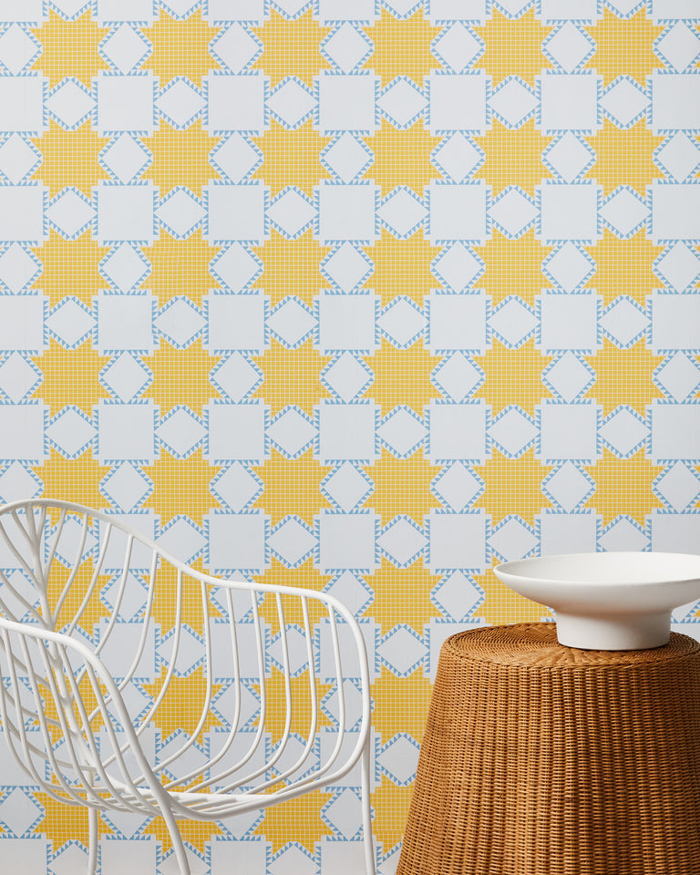 Quilted Stars Blue and Yellow Wallpaper (x MARKED)