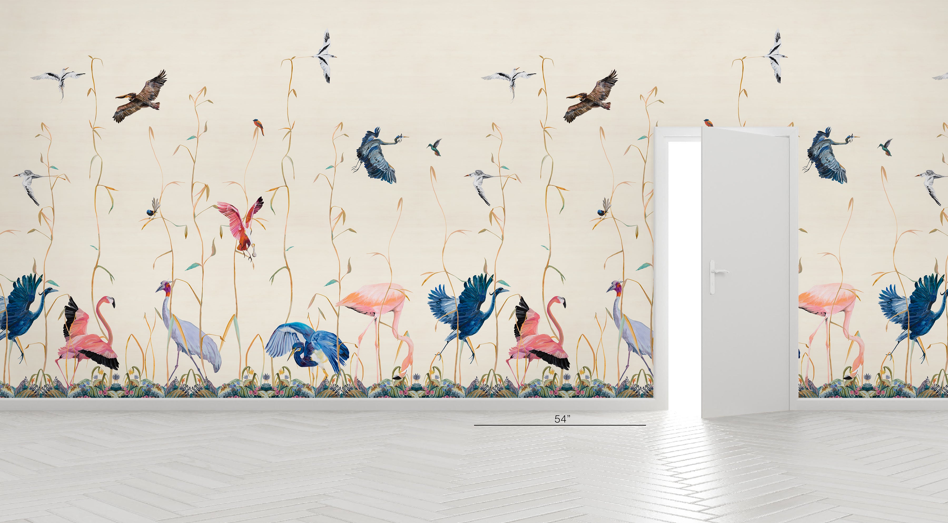 Birds Beige Scenic Wallpaper