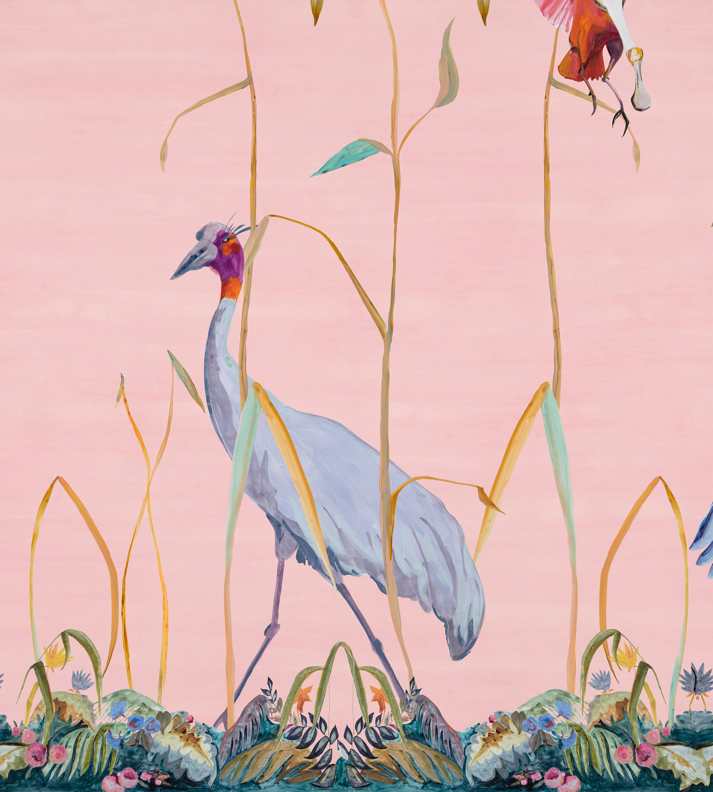Birds Pink Scenic Wallpaper