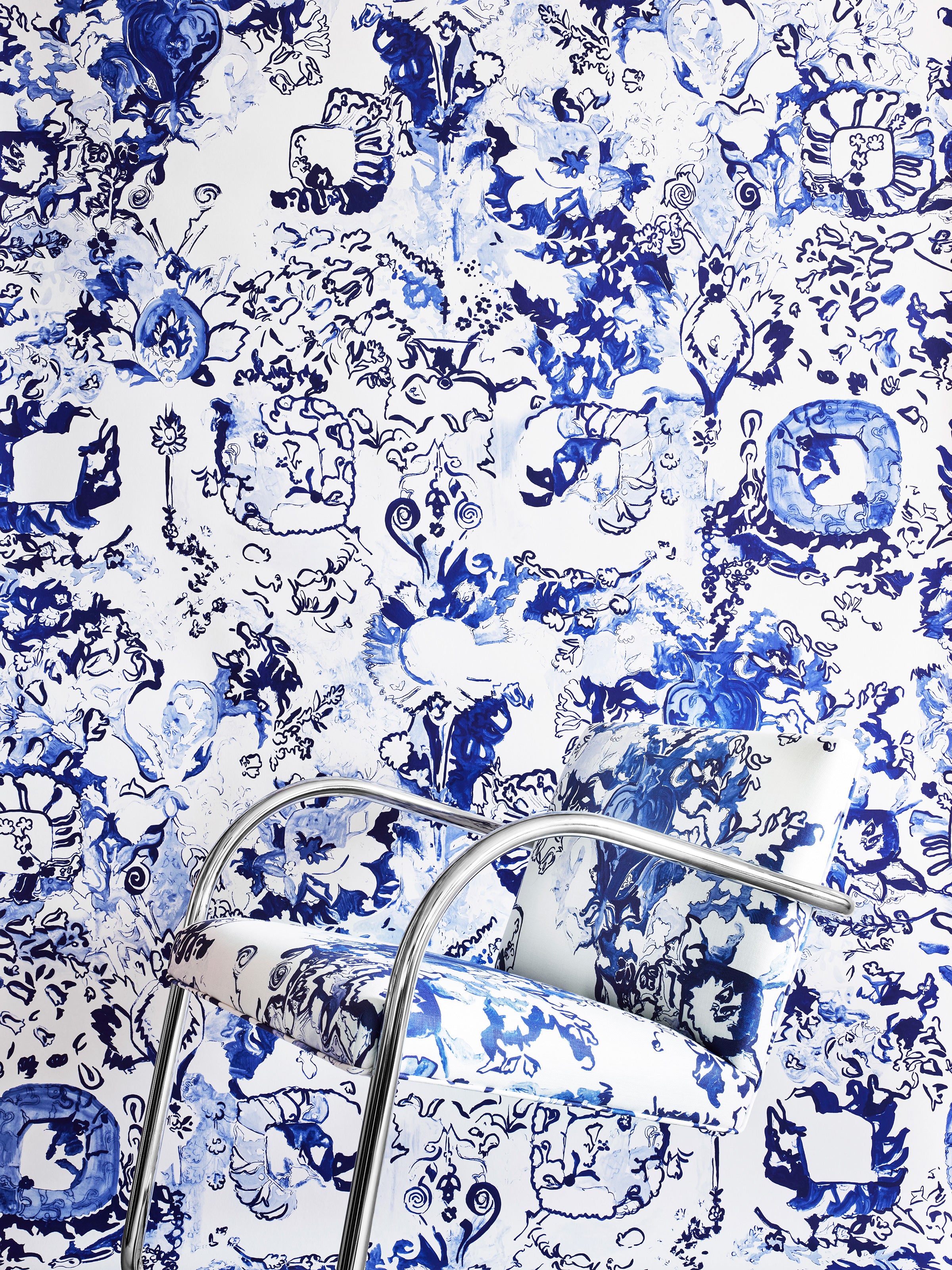 Fiona Delft Blue Wallpaper