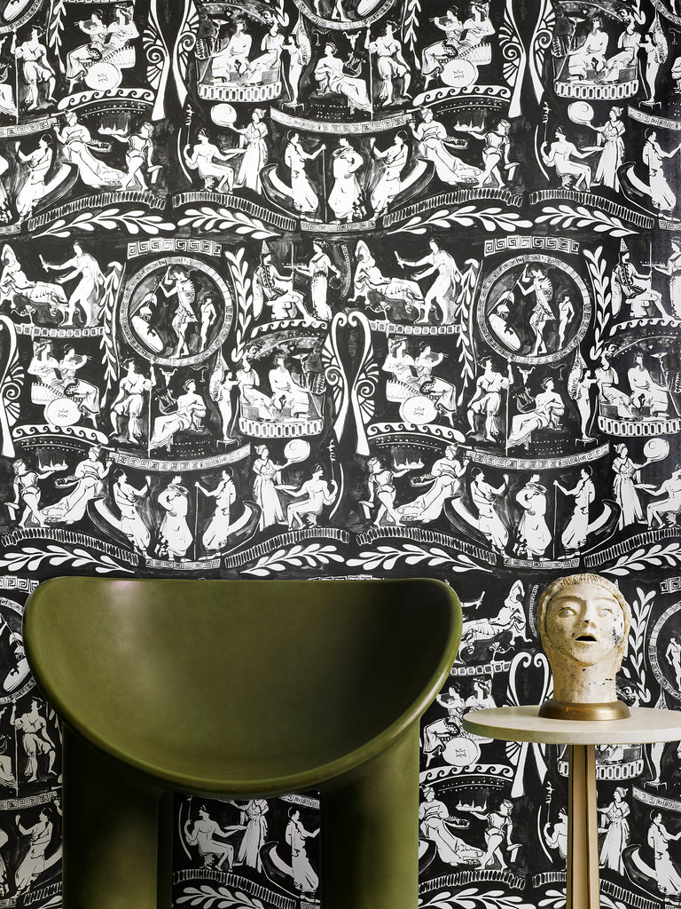 Grecian Urns Black and White Wallpaper