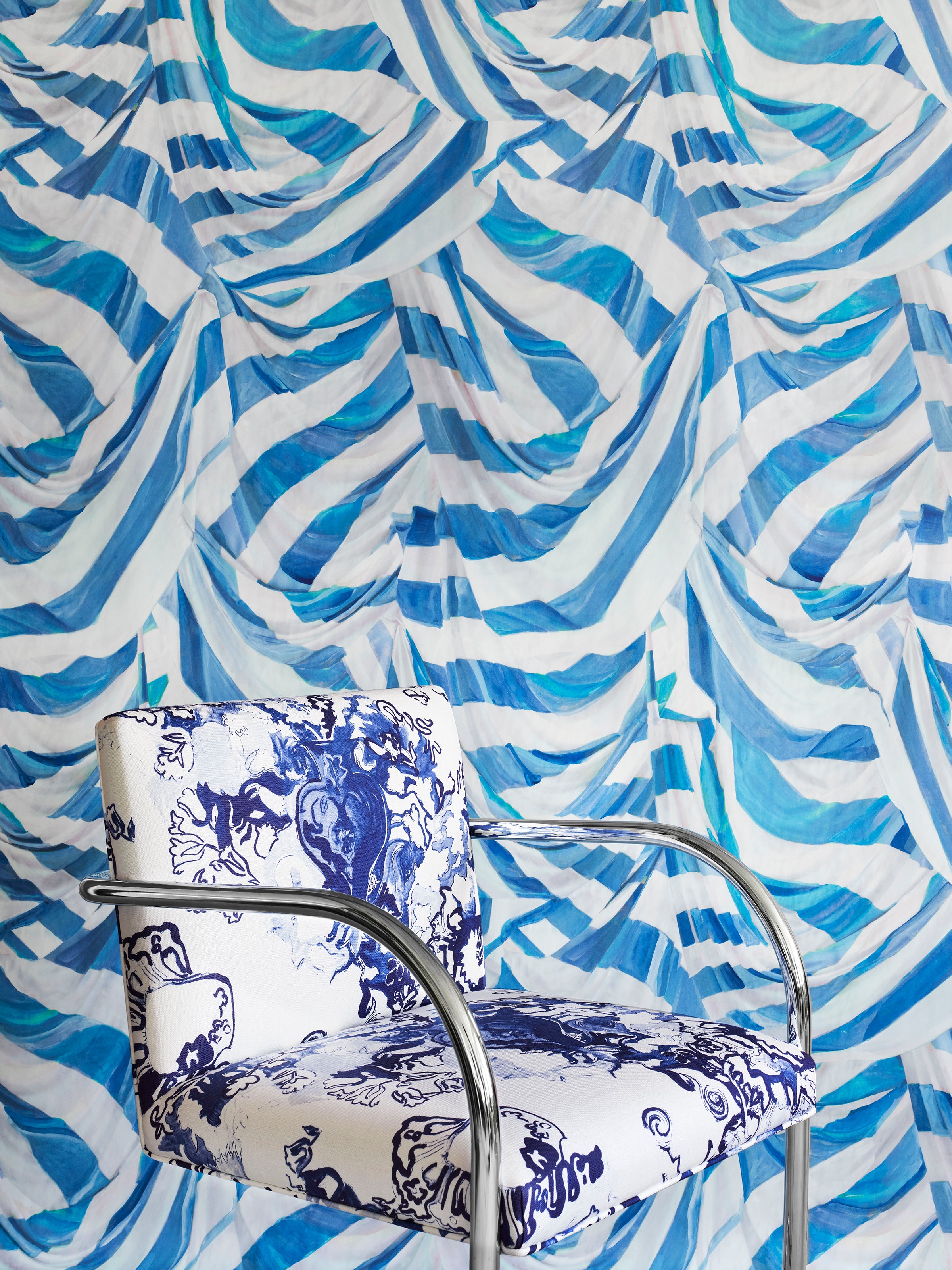 Judy Stripe Blue and White Wallpaper