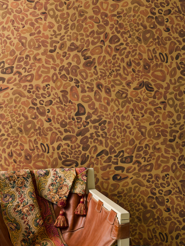 Leopard Gold Metallic Grasscloth Wallpaper