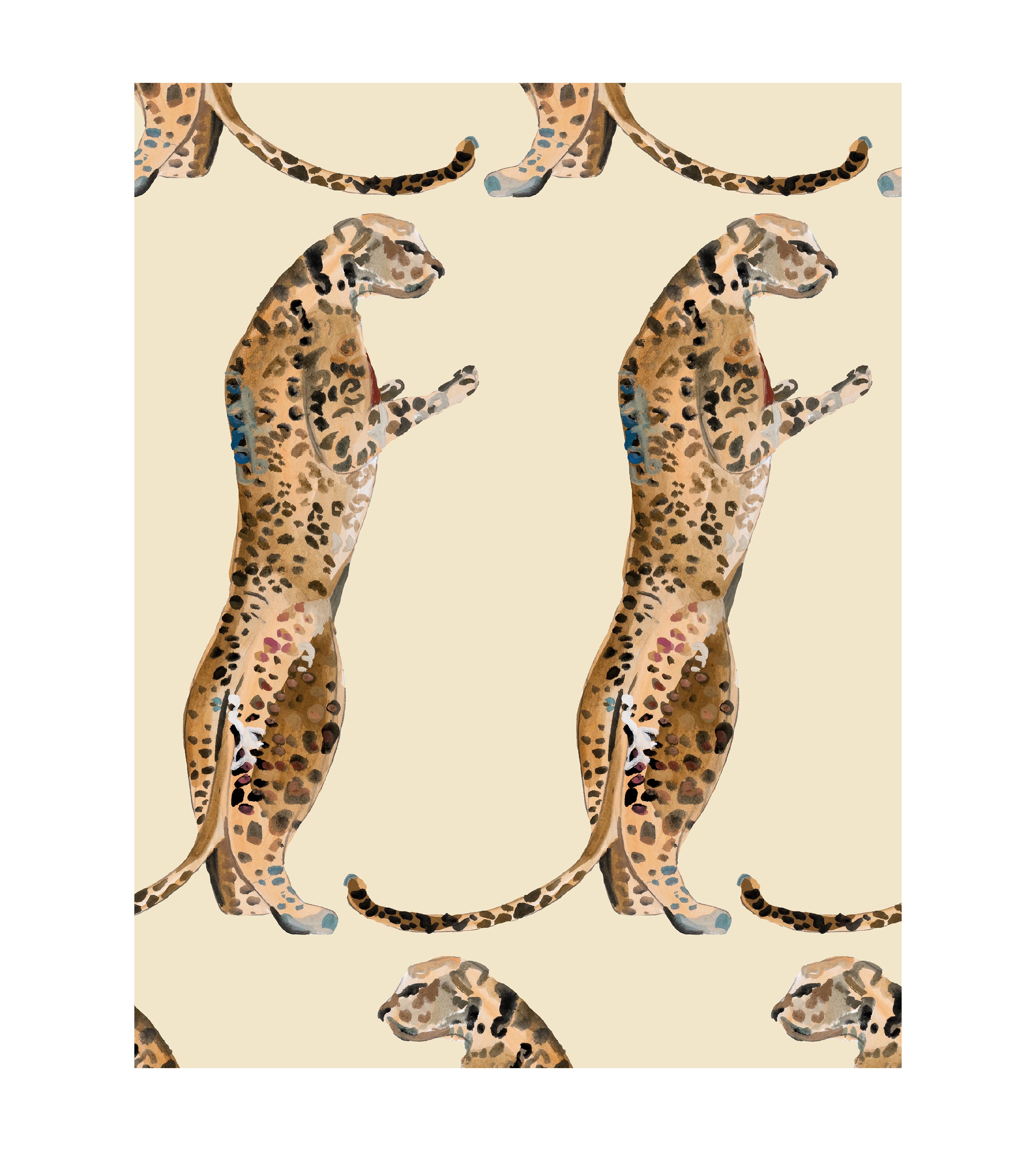 Leopards Standing Beige Wallpaper