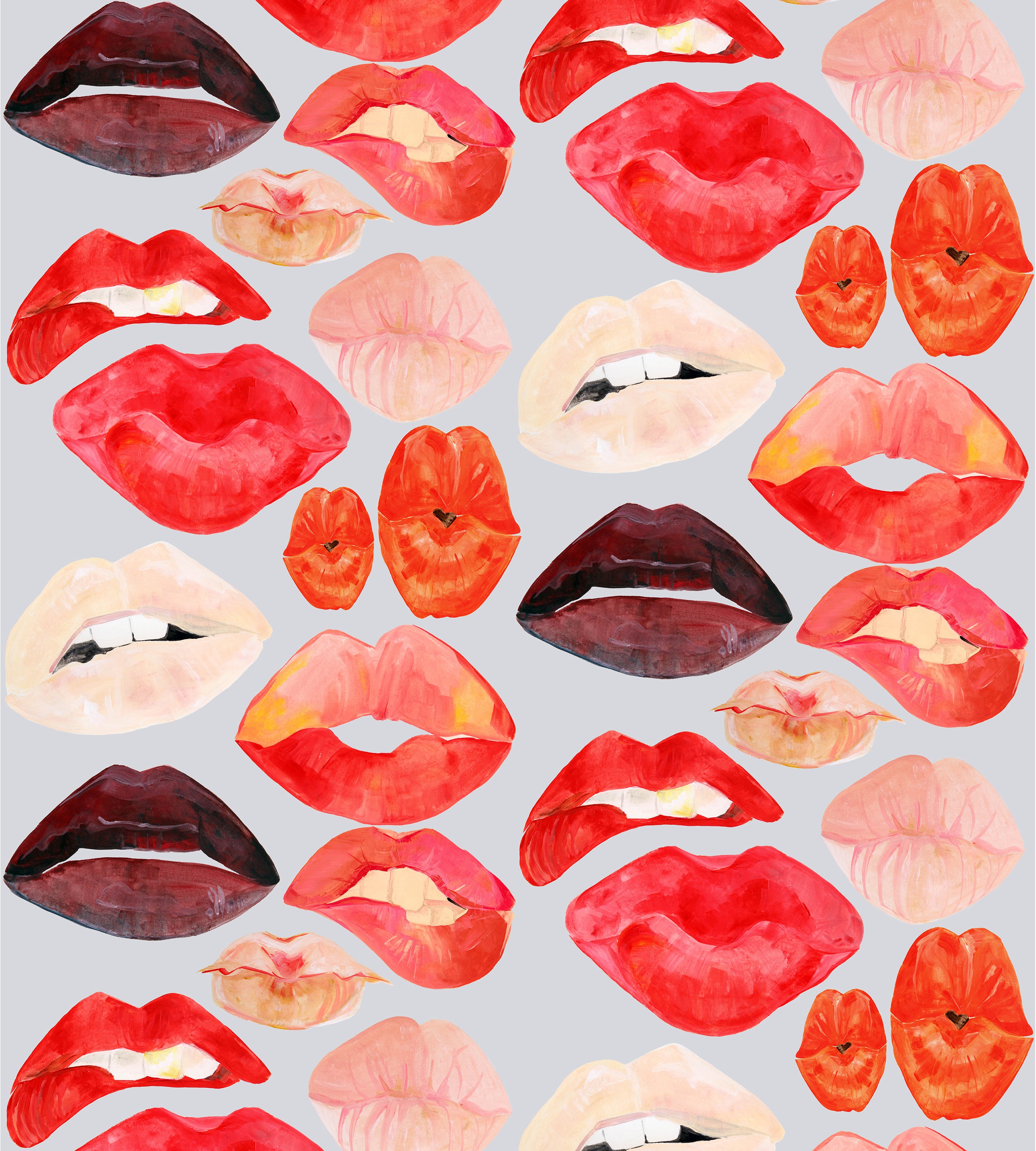 Lips on Silver Wallpaper