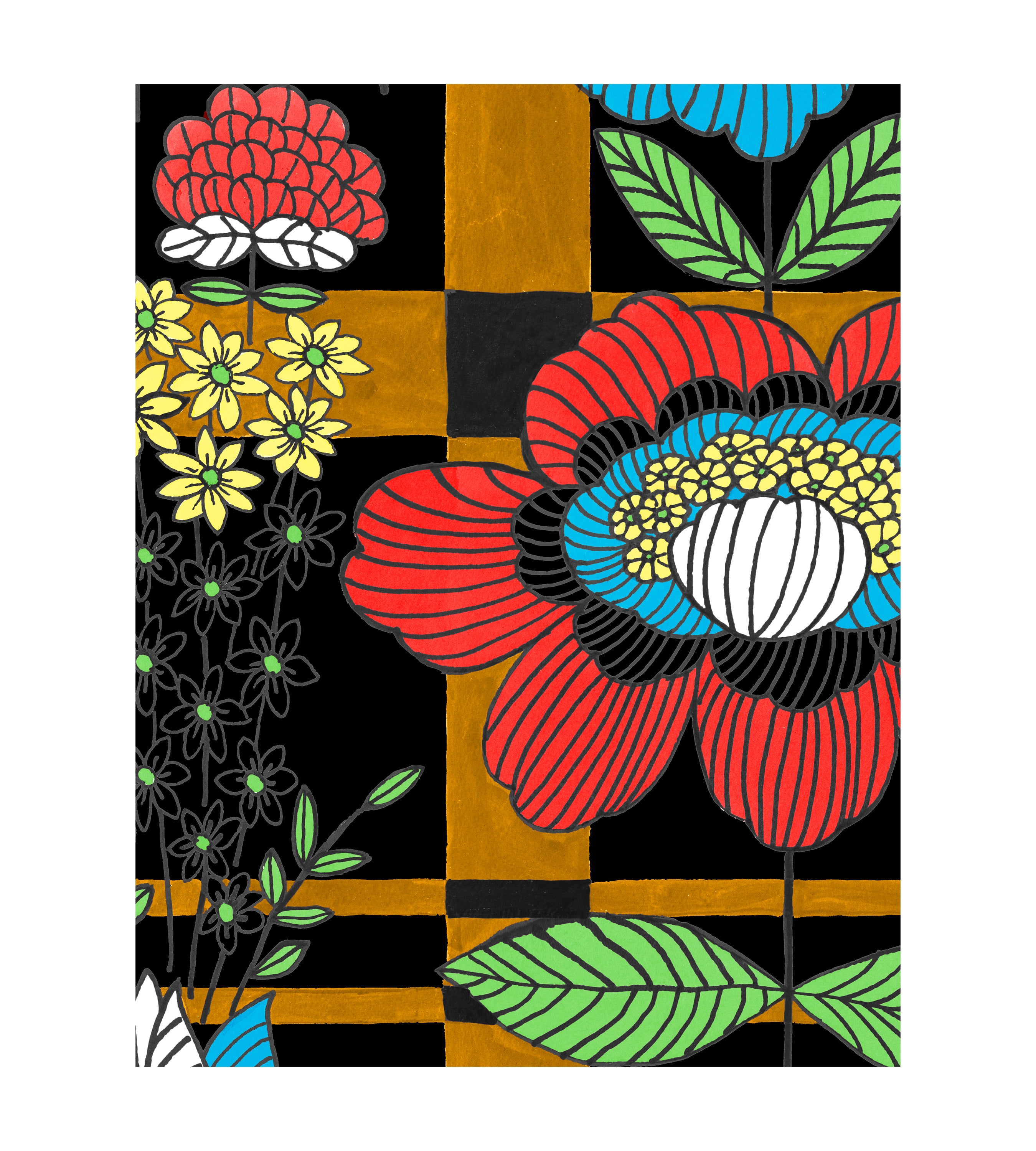 Plaid Blooms Technicolor Wallpaper