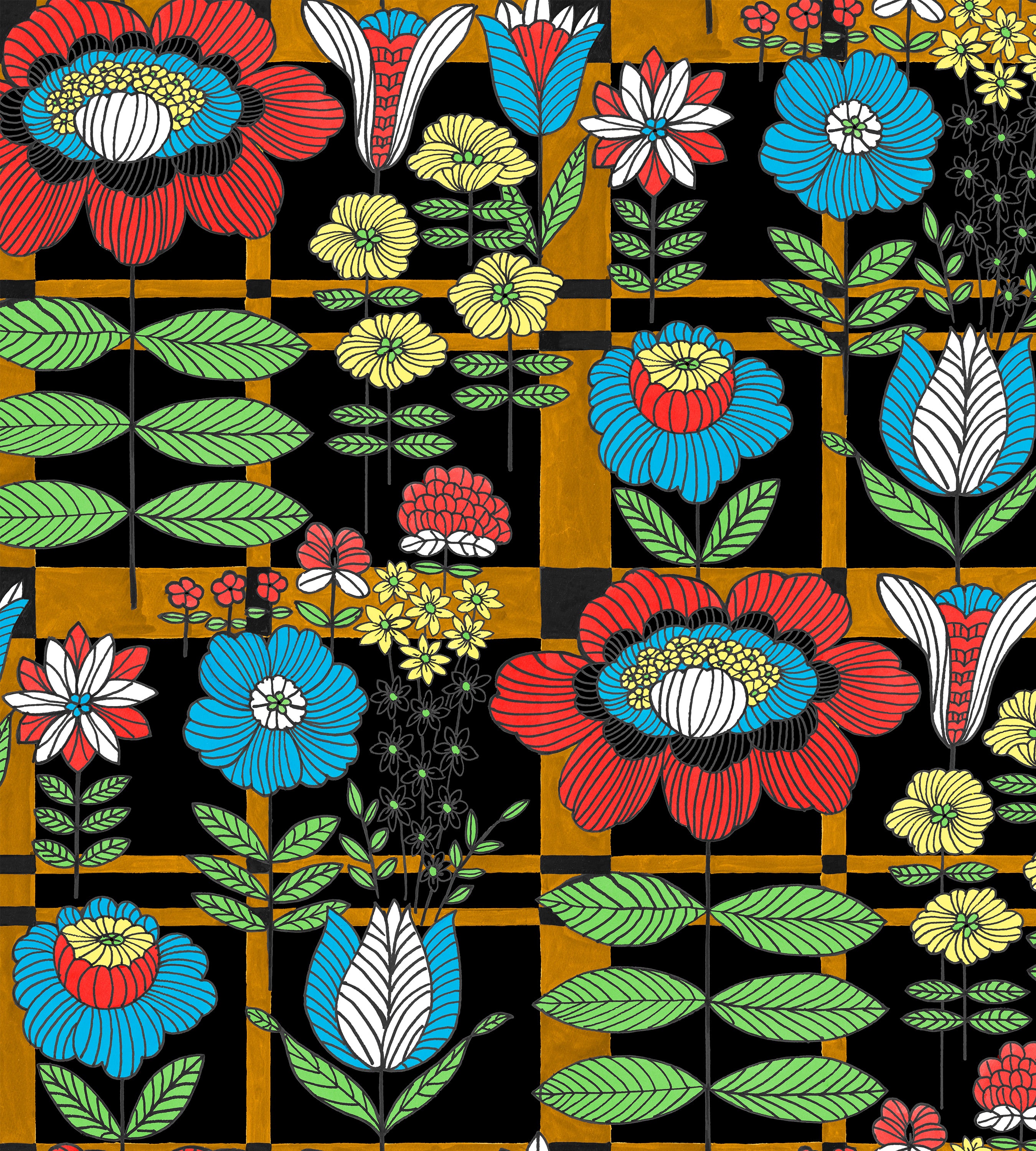 Plaid Blooms Technicolor Wallpaper