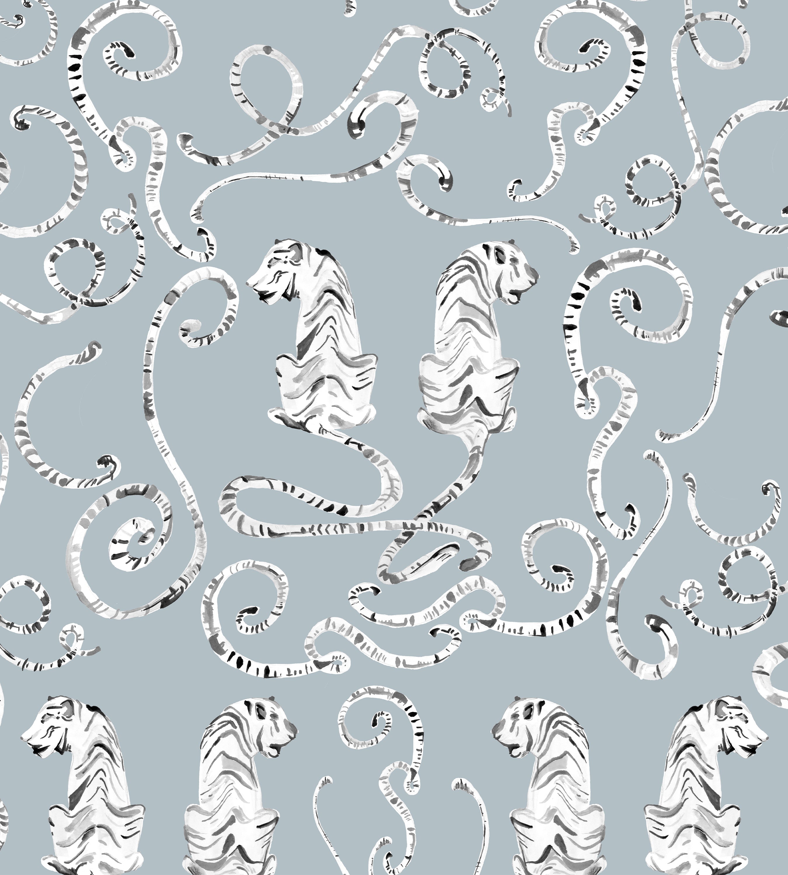 Tigers and Tails Parma Gray Wallpaper