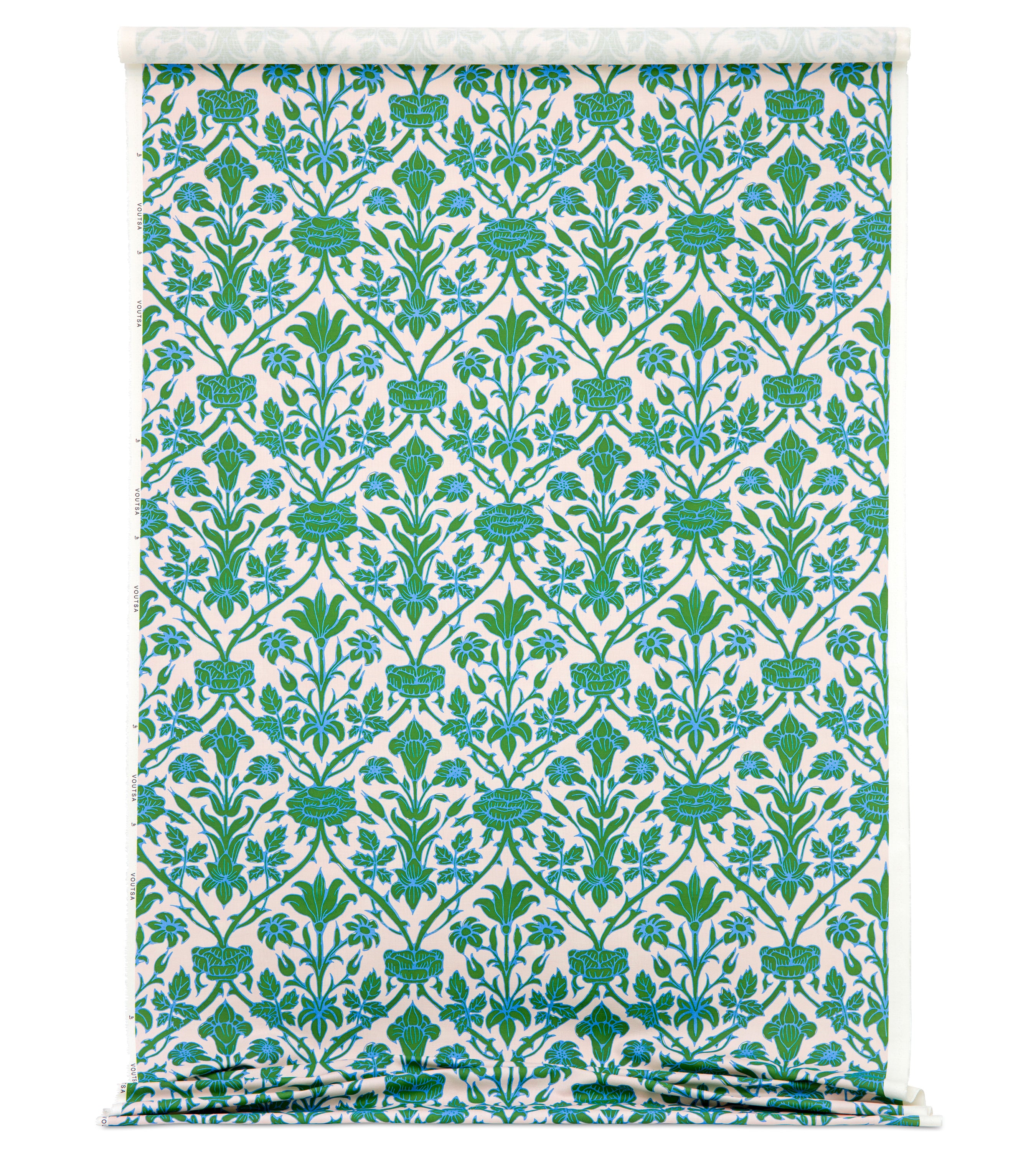 Trumpet Blooms Blue and Green Cotton Linen