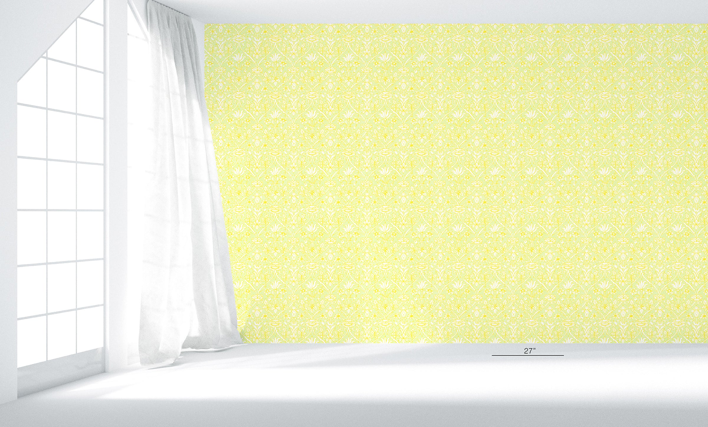 Trumpet Blooms Green and Yellow Wallpaper