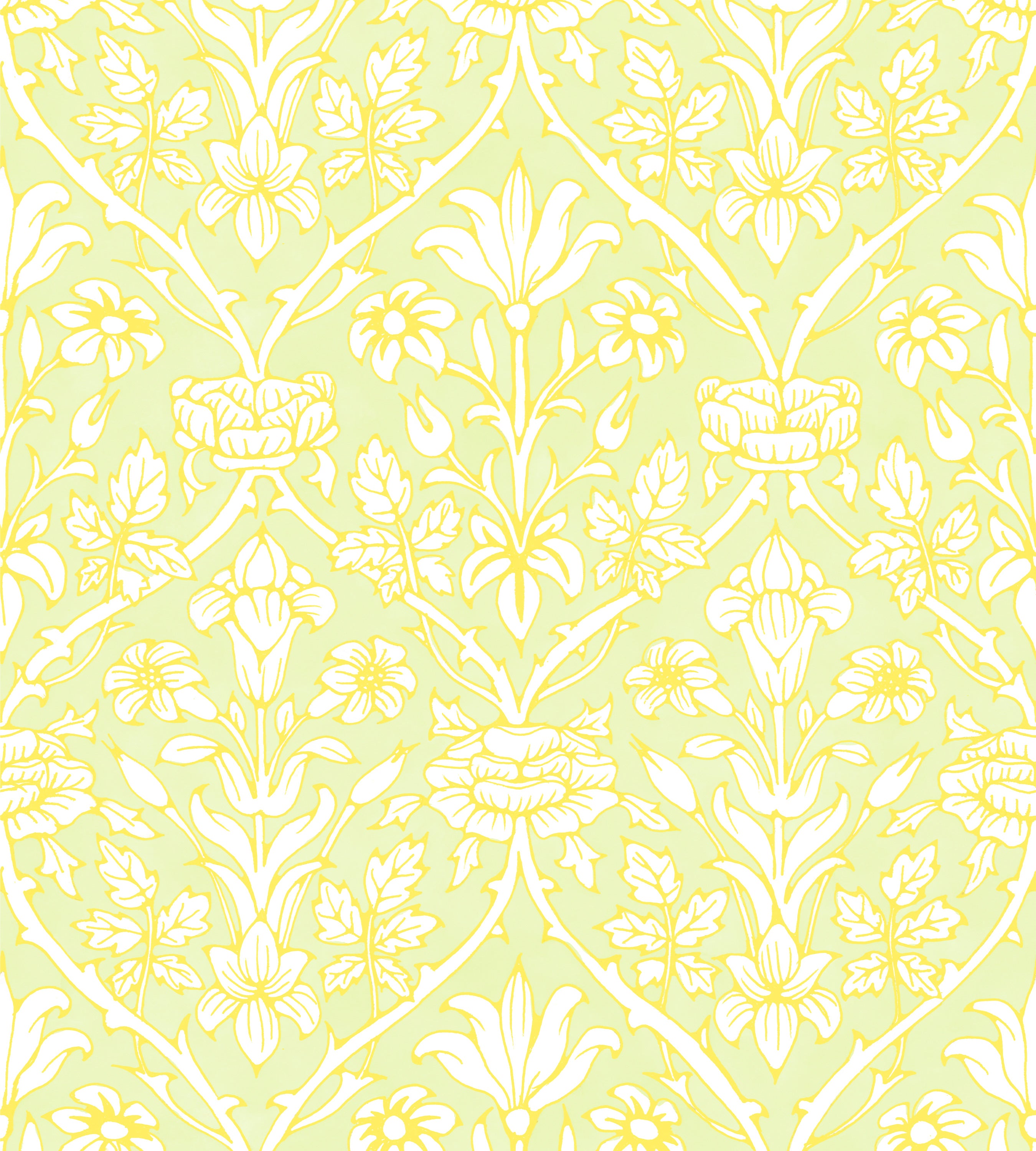 Trumpet Blooms Green and Yellow Wallpaper
